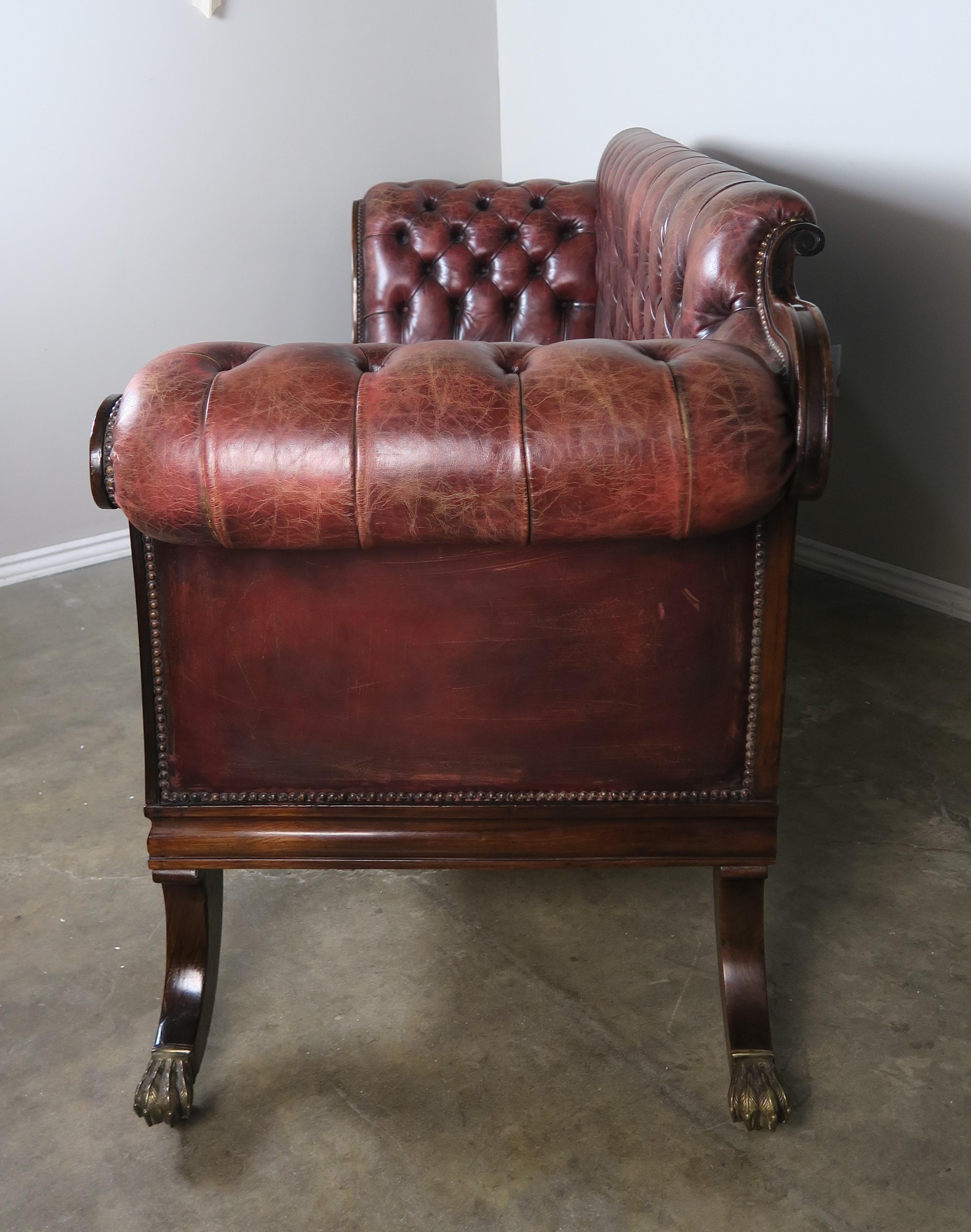 English Regency Leather Tufted Sofa, circa 1900 1