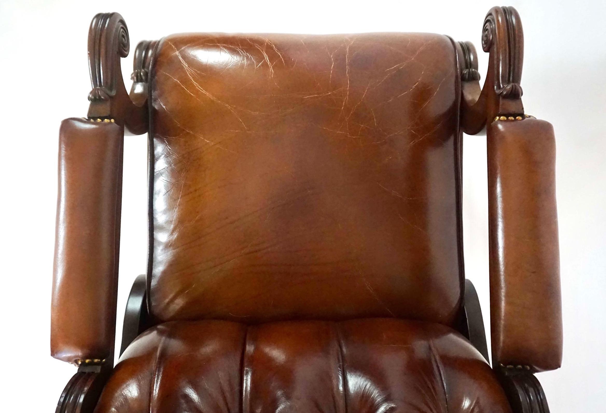 Regency Leather Upholstered Mahogany Reclining Armchair, circa 1830 For Sale 5