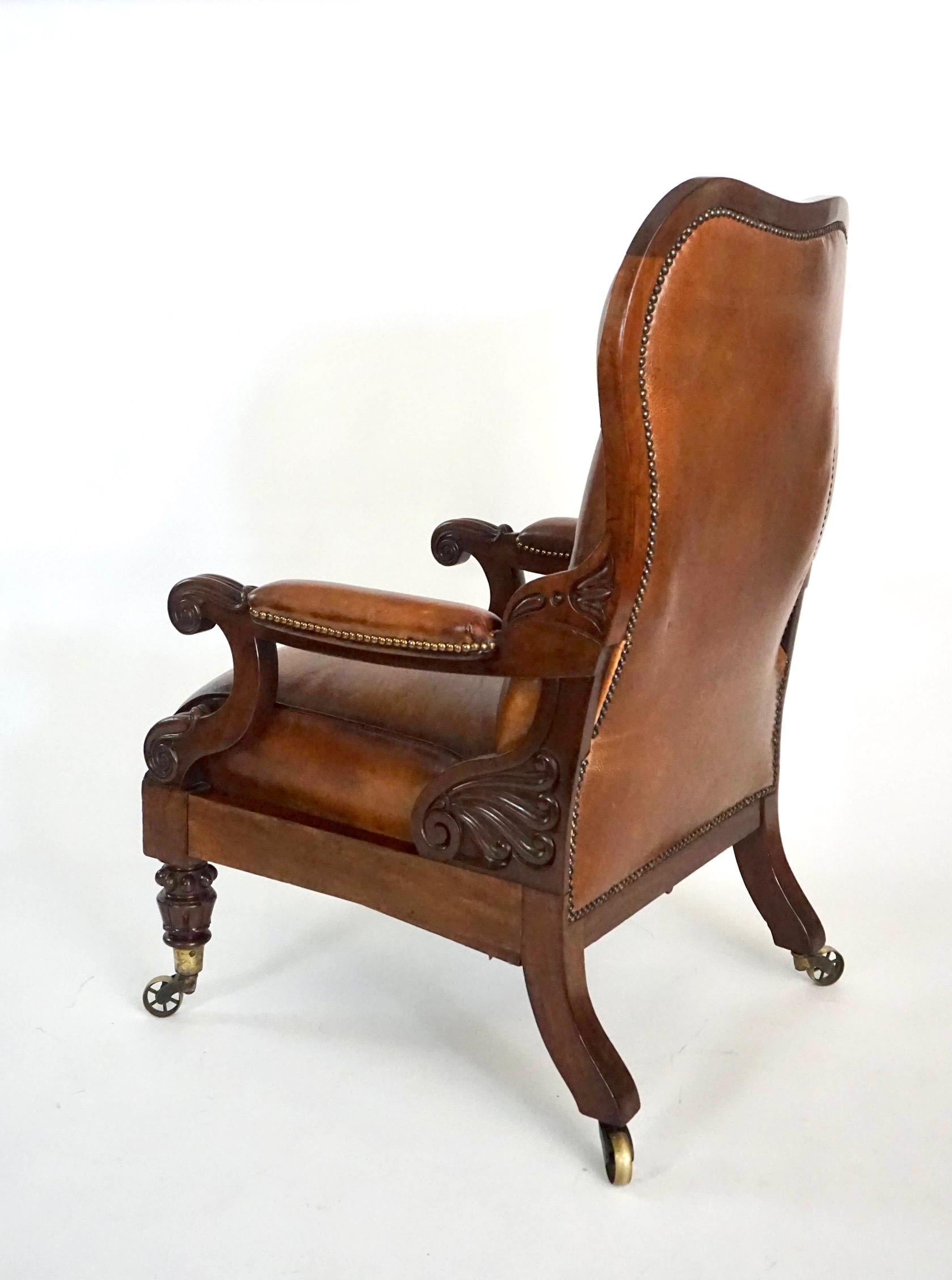 19th Century Regency Leather Upholstered Mahogany Reclining Armchair, circa 1830 For Sale