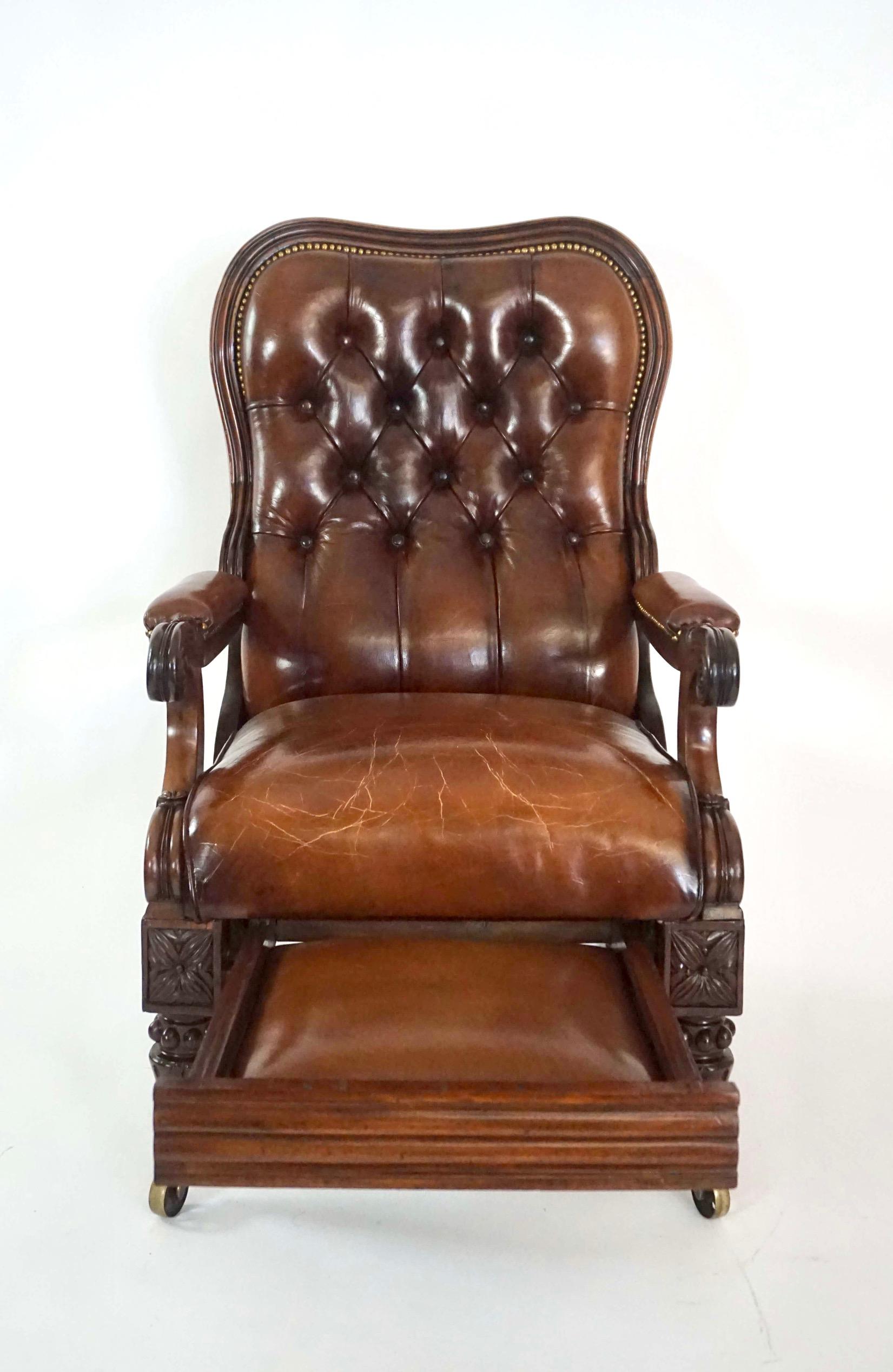 Regency Leather Upholstered Mahogany Reclining Armchair, circa 1830 For Sale 2