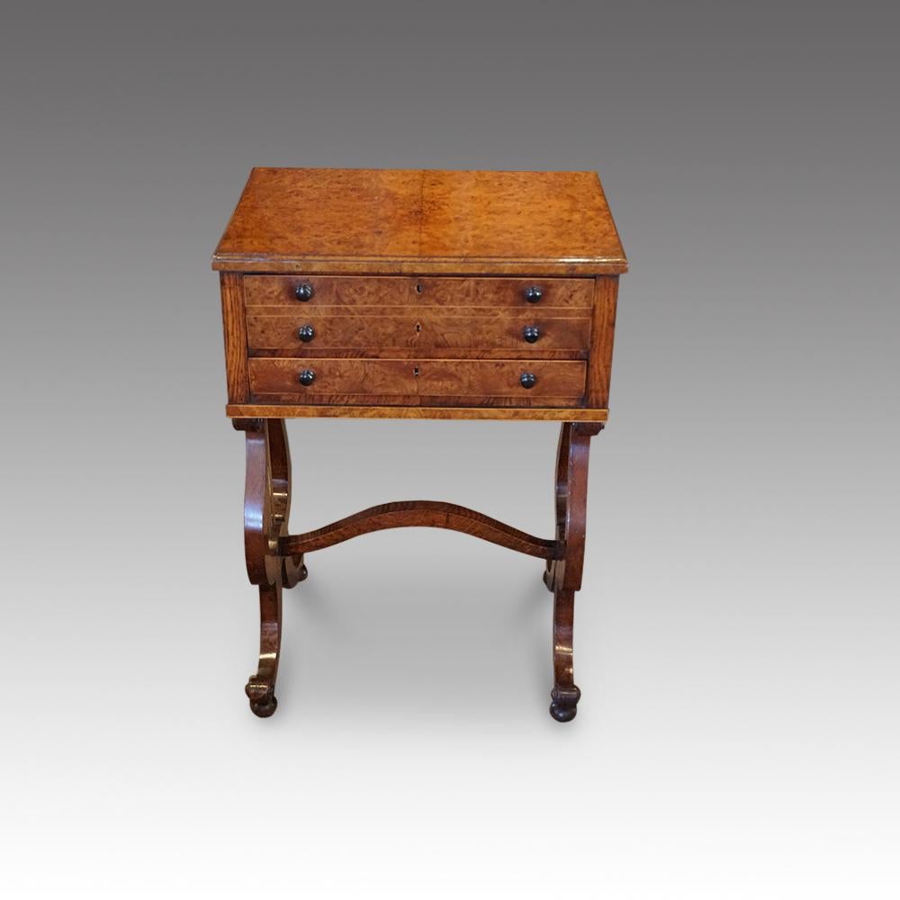 English Regency Lyre Ended Pollard Oak Worktable, circa 1815 For Sale 1
