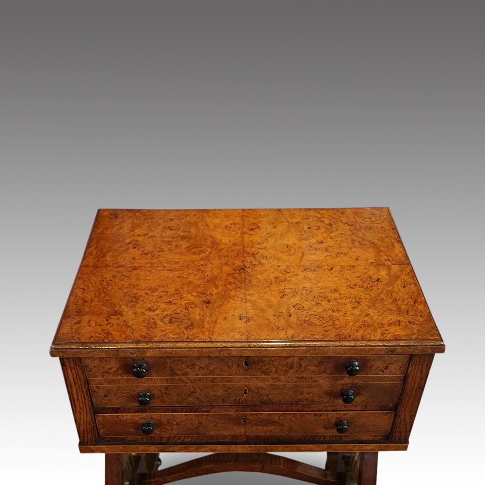 English Regency Lyre Ended Pollard Oak Worktable, circa 1815 For Sale 5