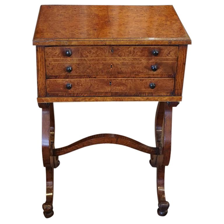 English Regency Lyre Ended Pollard Oak Worktable, circa 1815 For Sale