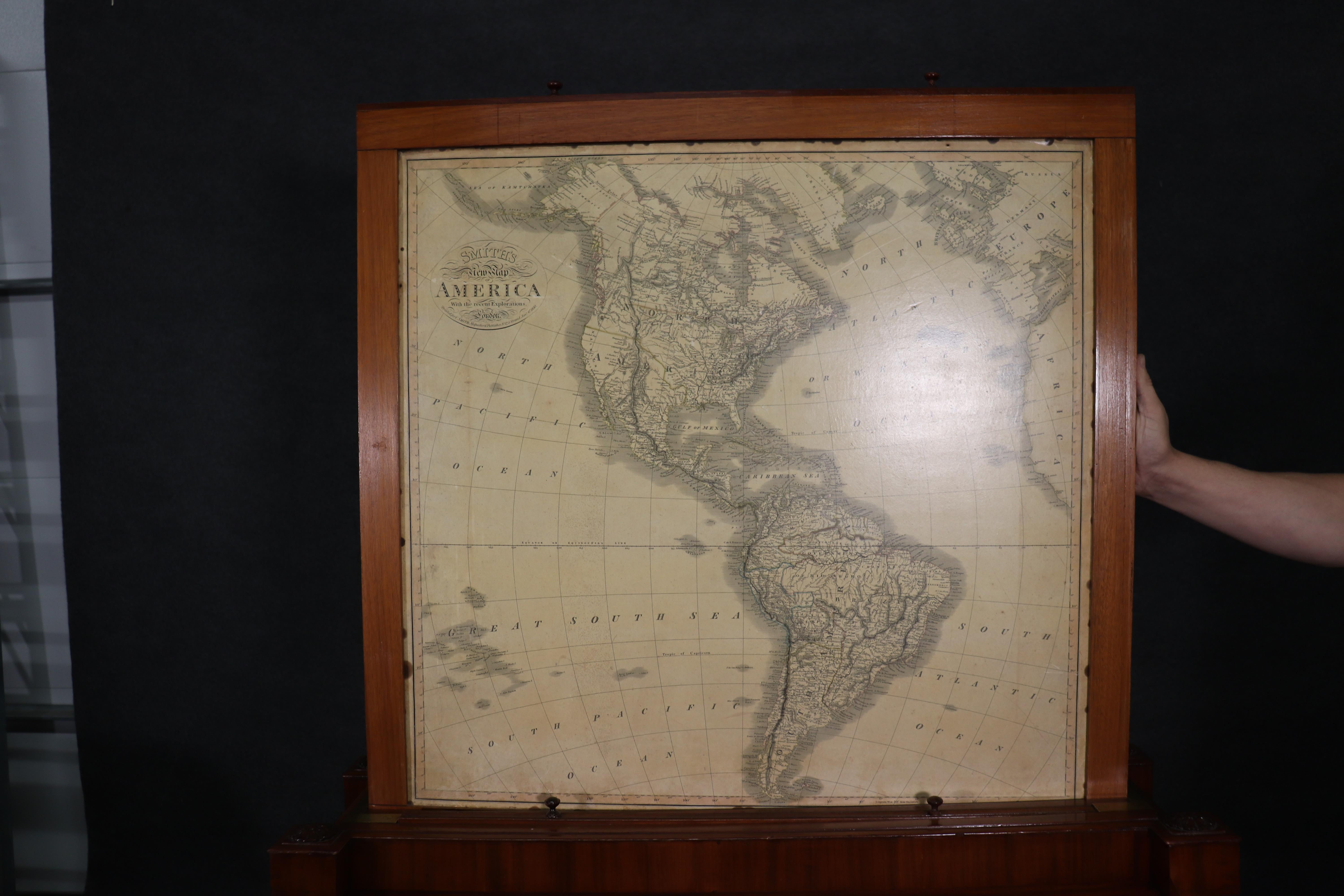 English Regency Mahogany 1820s Era Map Cabinet with Antique Maps of the World 6