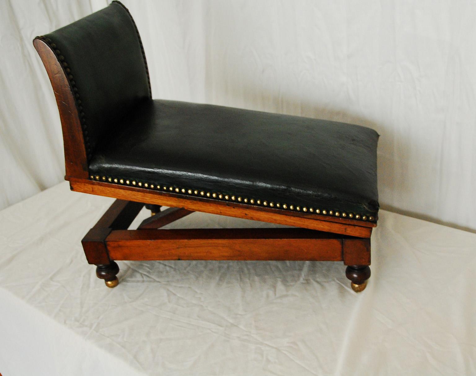 19th Century English Regency Mahogany Adjustable Gout Stool with Old Leather Upholstery