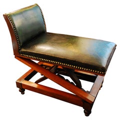 English Regency Mahogany Adjustable Gout Stool with Old Leather Upholstery