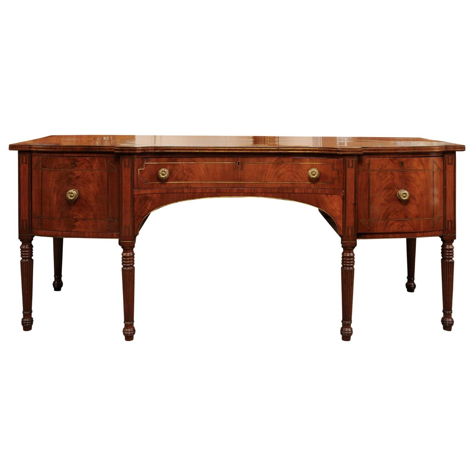 English Regency Mahogany and Brass Inlaid Sideboard, Early 19th Century
