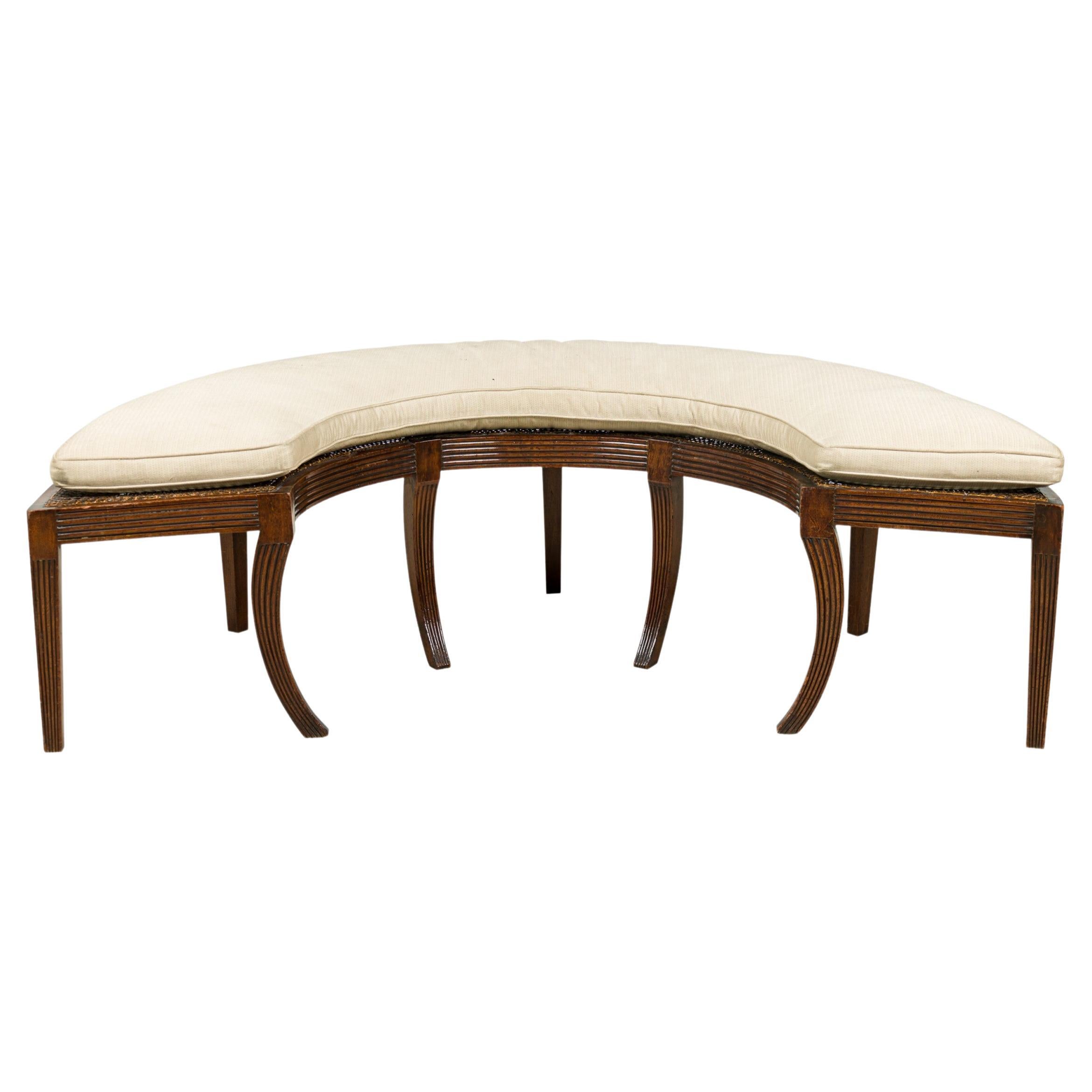 English Regency Mahogany and Brown Leather Semi-Circular Bench