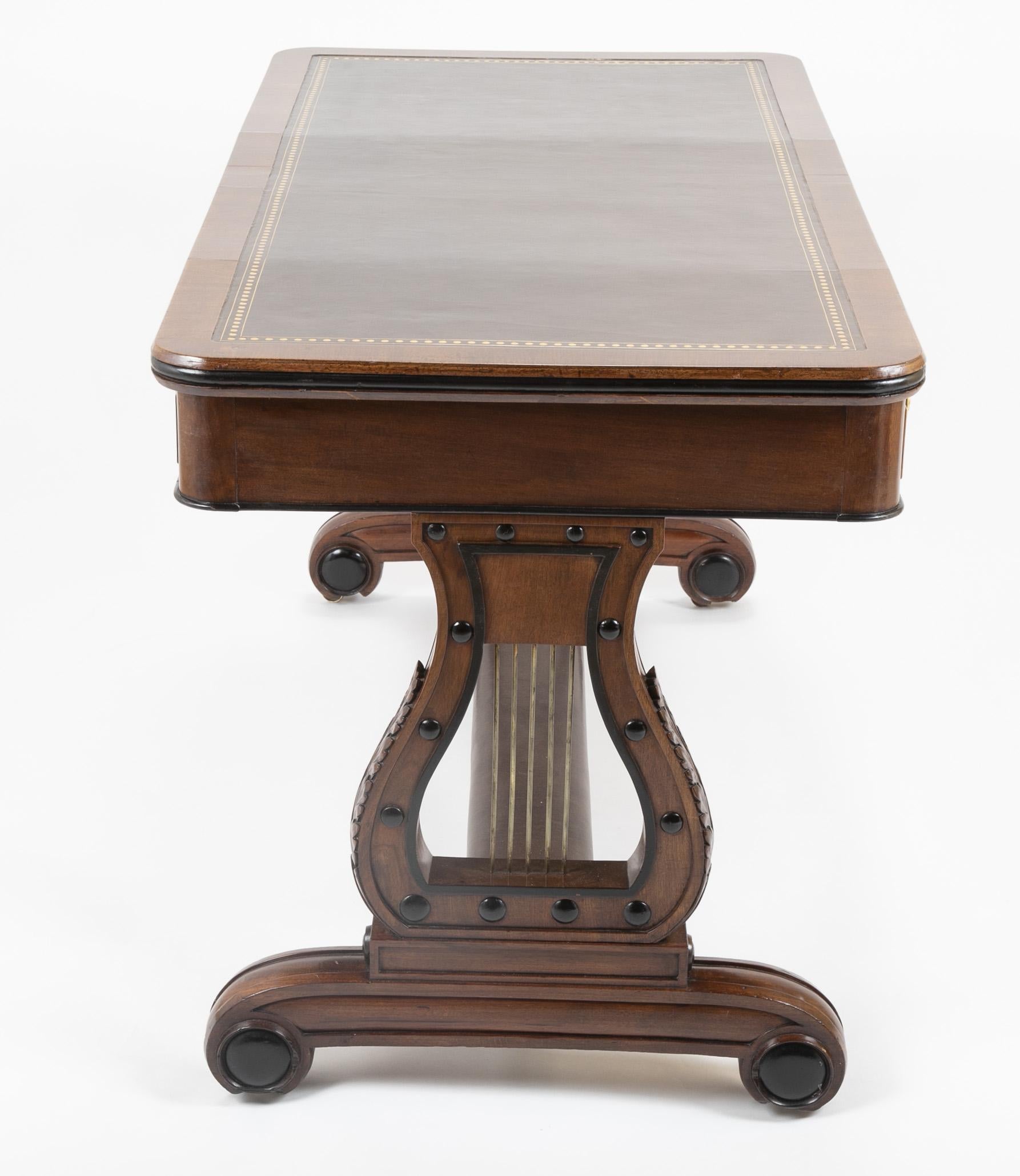 English Regency Mahogany and Ebonized Wood Lyre-End Sofa / Writing Table For Sale 5