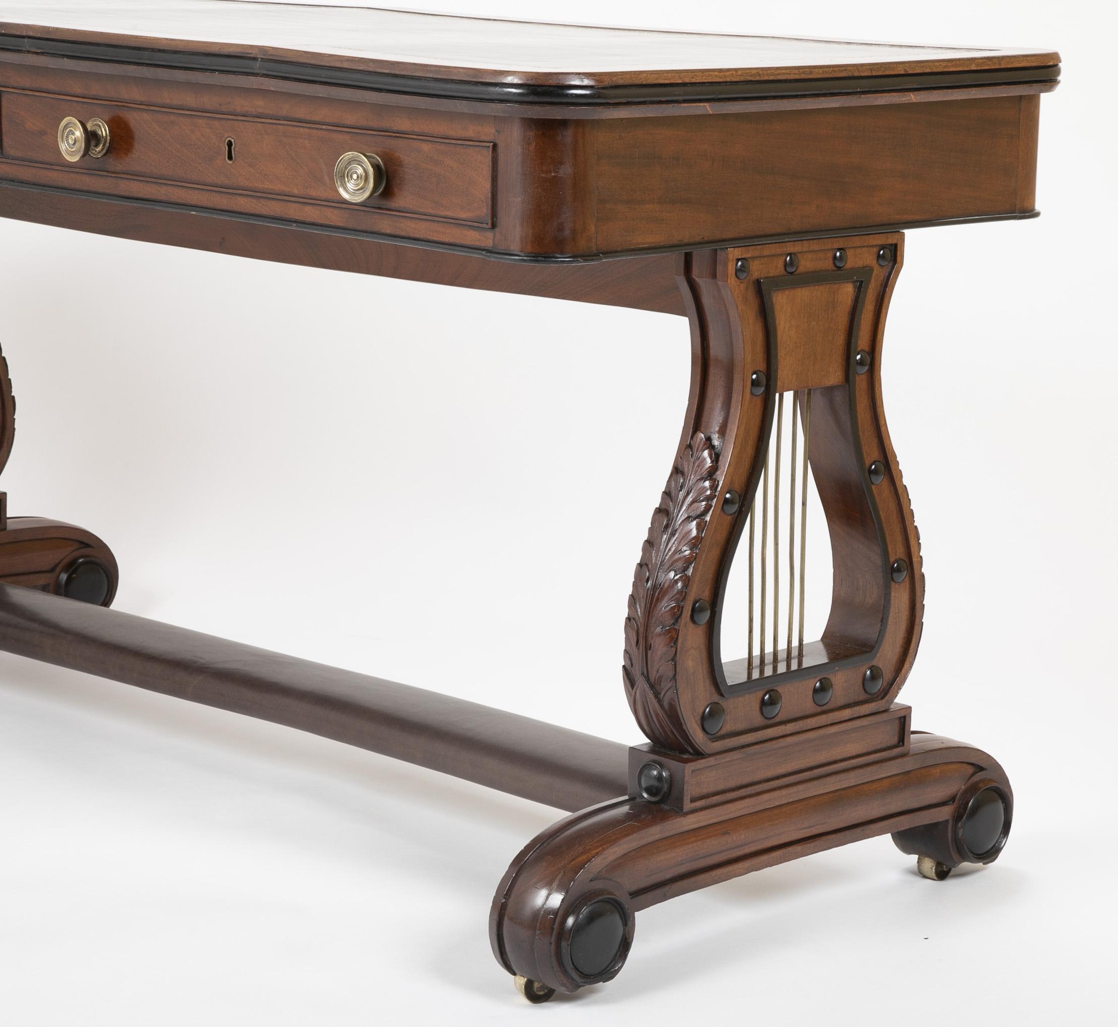 English Regency Mahogany and Ebonized Wood Lyre-End Sofa / Writing Table For Sale 12