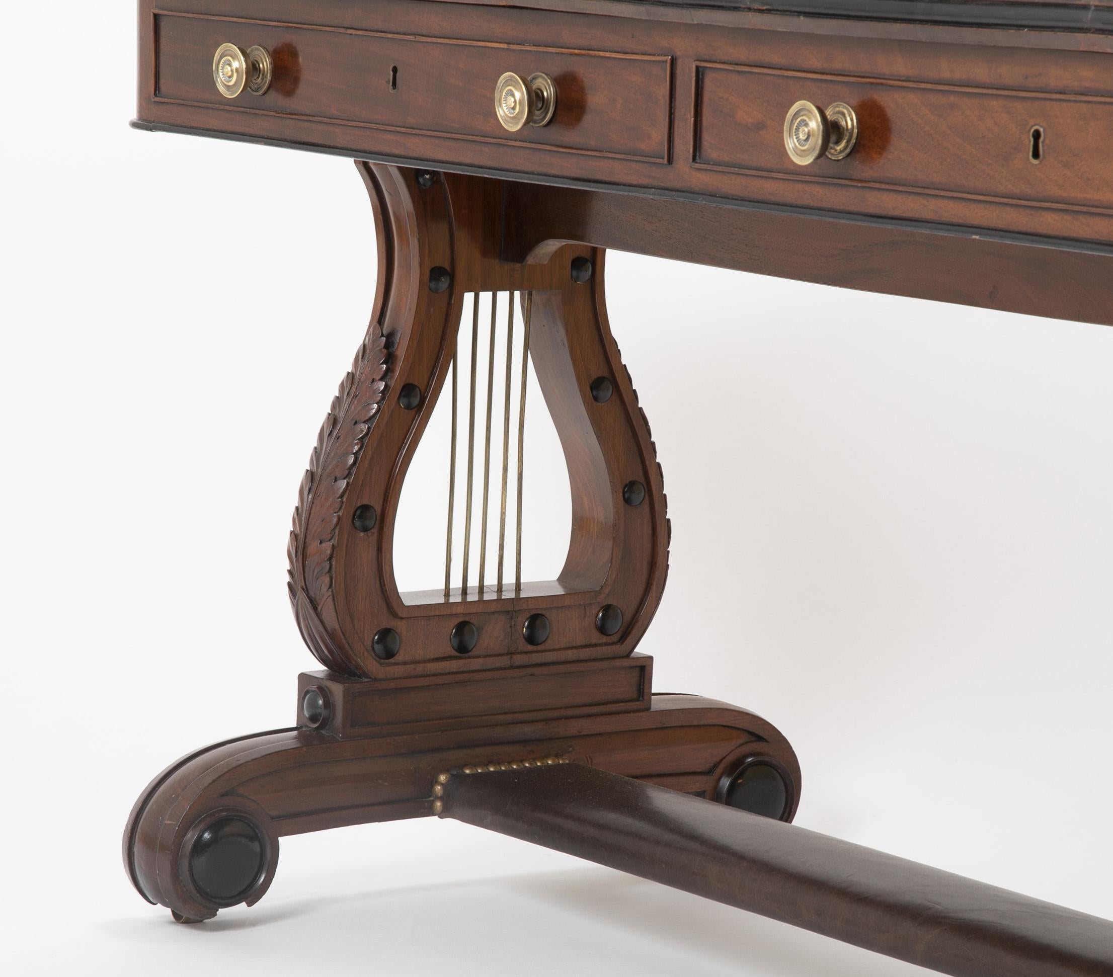 English Regency Mahogany and Ebonized Wood Lyre-End Sofa / Writing Table For Sale 13