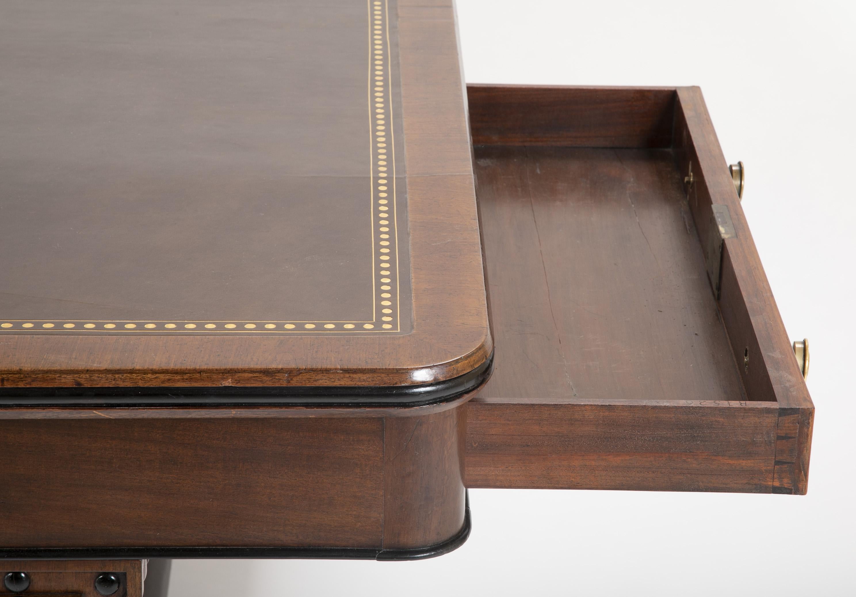 English Regency Mahogany and Ebonized Wood Lyre-End Sofa / Writing Table For Sale 14