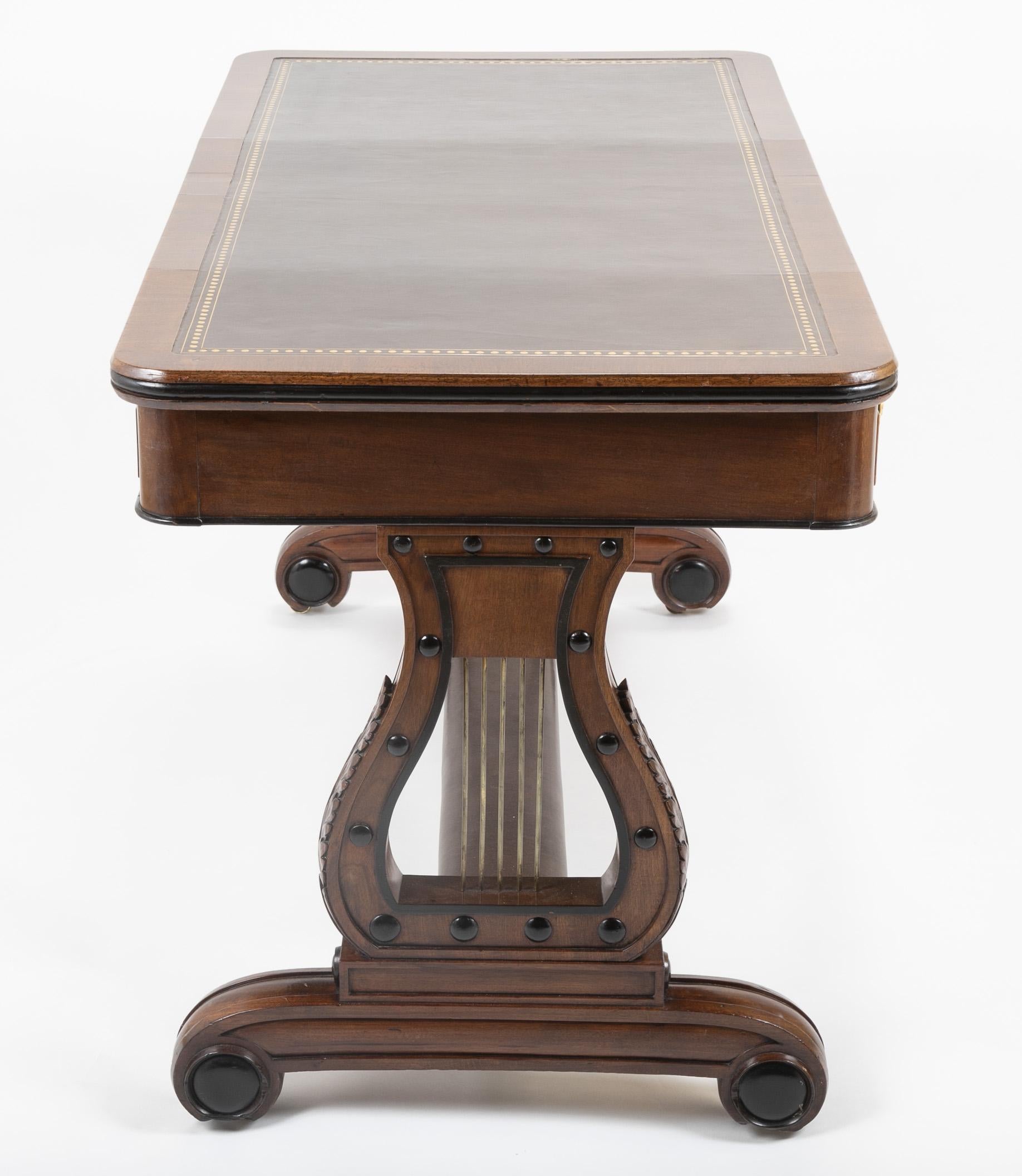 English Regency Mahogany and Ebonized Wood Lyre-End Sofa / Writing Table For Sale 4