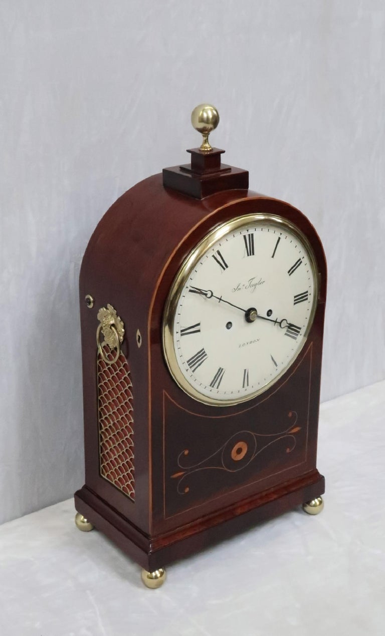 English Regency Mahogany and Inlaid Bracket Clock by Thwaites and Reed