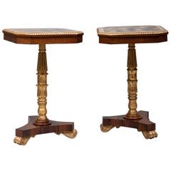 English Regency Mahogany and Parcel-Gilt Side Tables with Specimen Tops