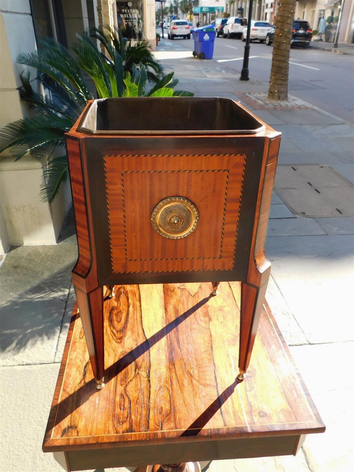 Early 19th Century English Regency Mahogany and Satinwood Cellarette with Orig. Brass Liner C. 1810 For Sale
