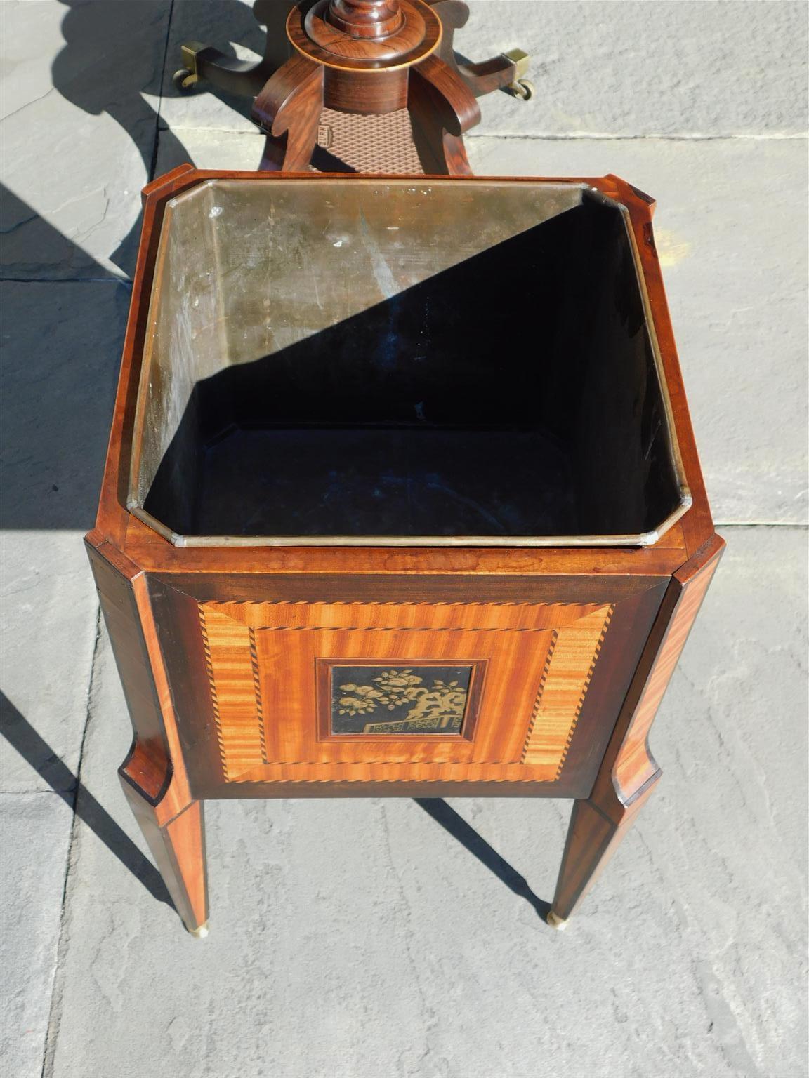 English Regency Mahogany and Satinwood Cellarette with Orig. Brass Liner C. 1810 For Sale 2