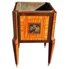 English Regency Mahogany and Satinwood Cellarette with Orig. Brass Liner C. 1810