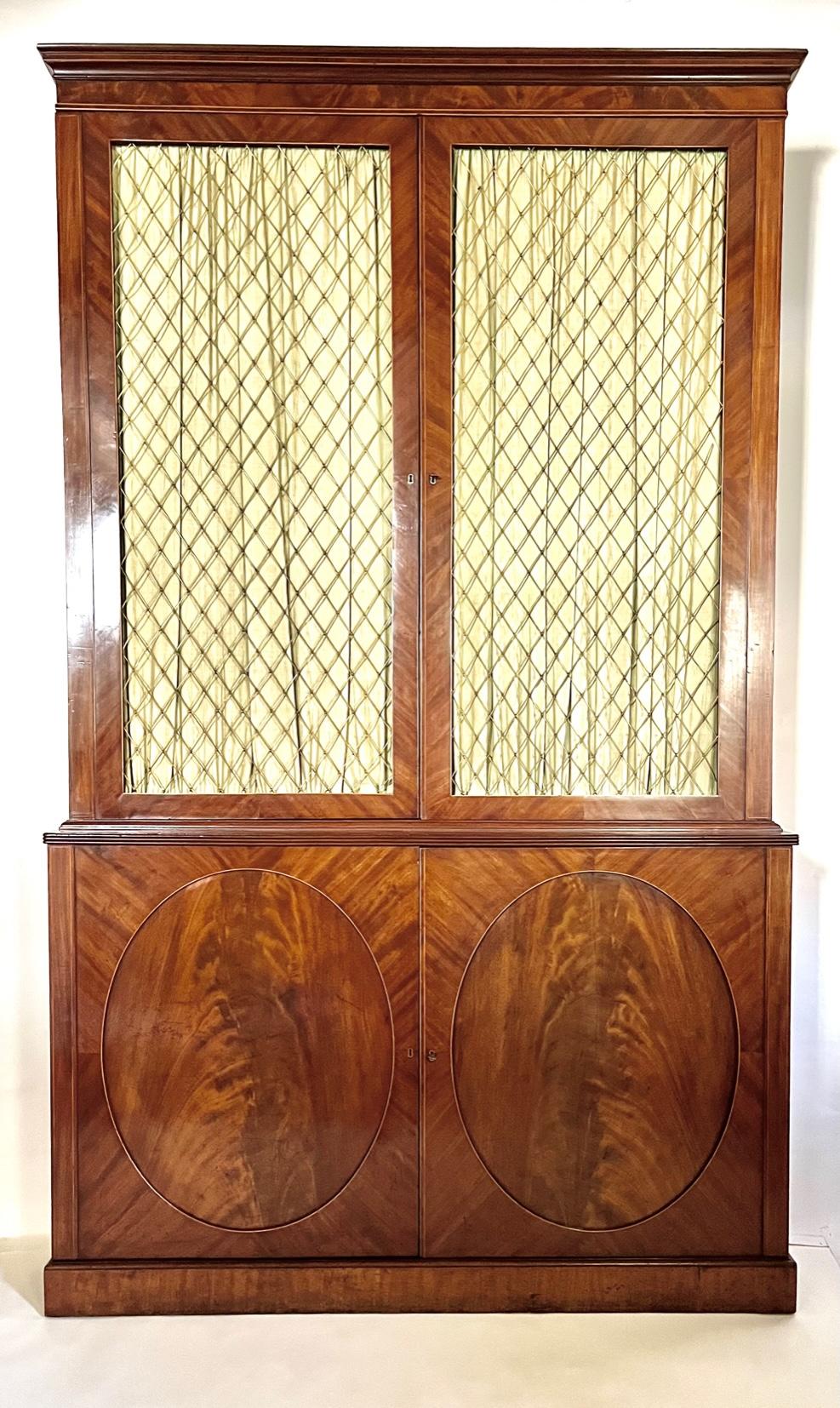 Hand-Crafted English Regency Mahogany and Satinwood Grille Door Press Cabinet, circa 1810