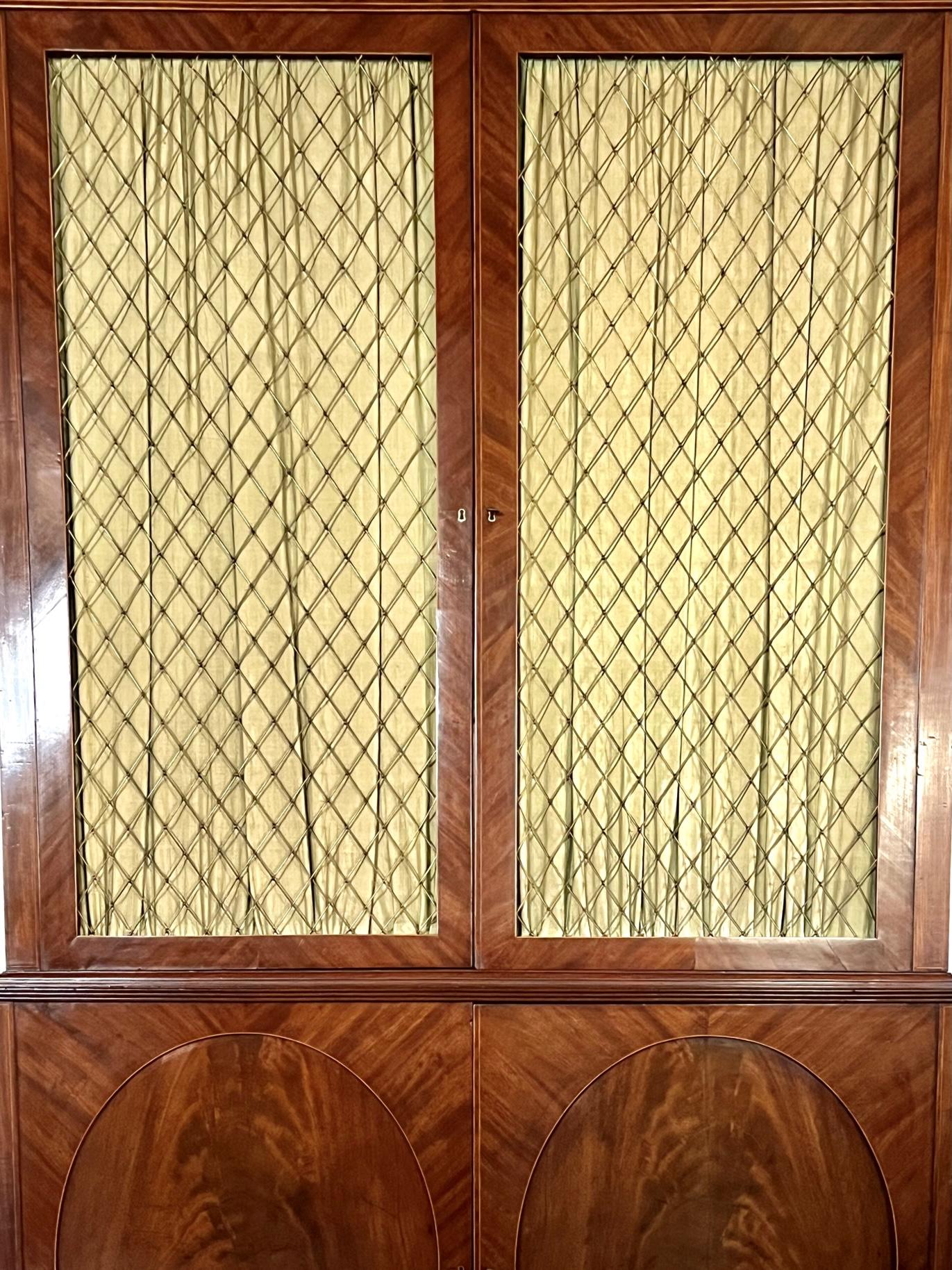 English Regency Mahogany and Satinwood Grille Door Press Cabinet, circa 1810 1