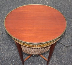 English Regency Mahogany and Satinwood Sewing Stand with Silk Basket C1890