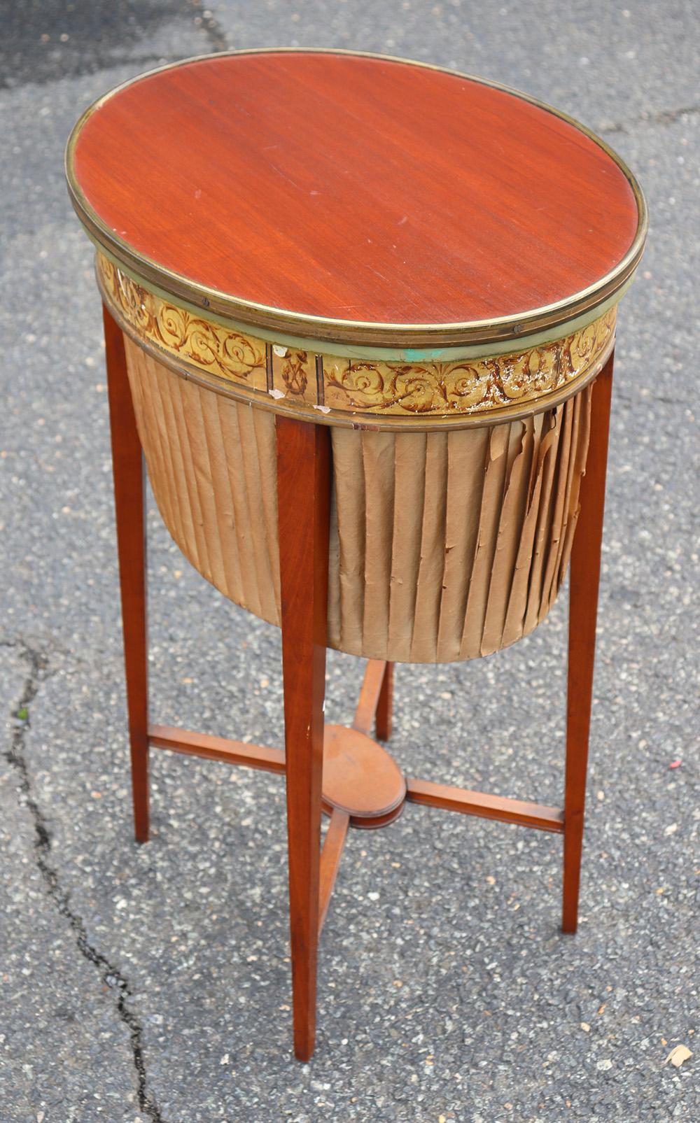 English Regency Mahogany and Satinwood Sewing Stand with Silk Basket C1890 5