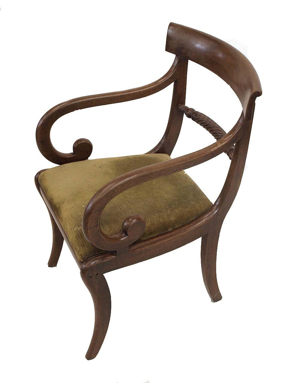 Hand-Carved English Regency Mahogany Armchair For Sale