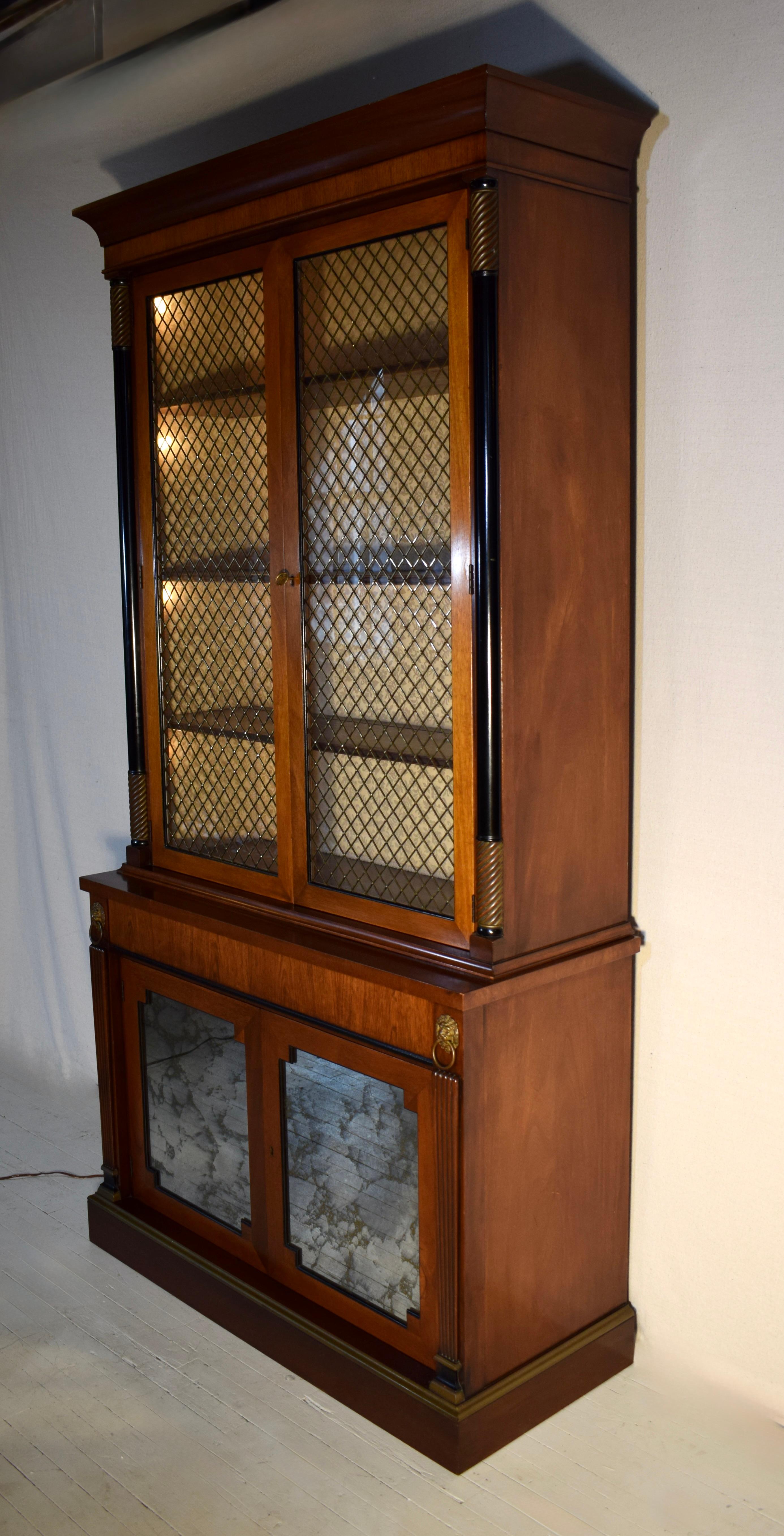 English Regency Mahogany Bookcase China Cabinet With Brass Lattice Doors For Sale 8
