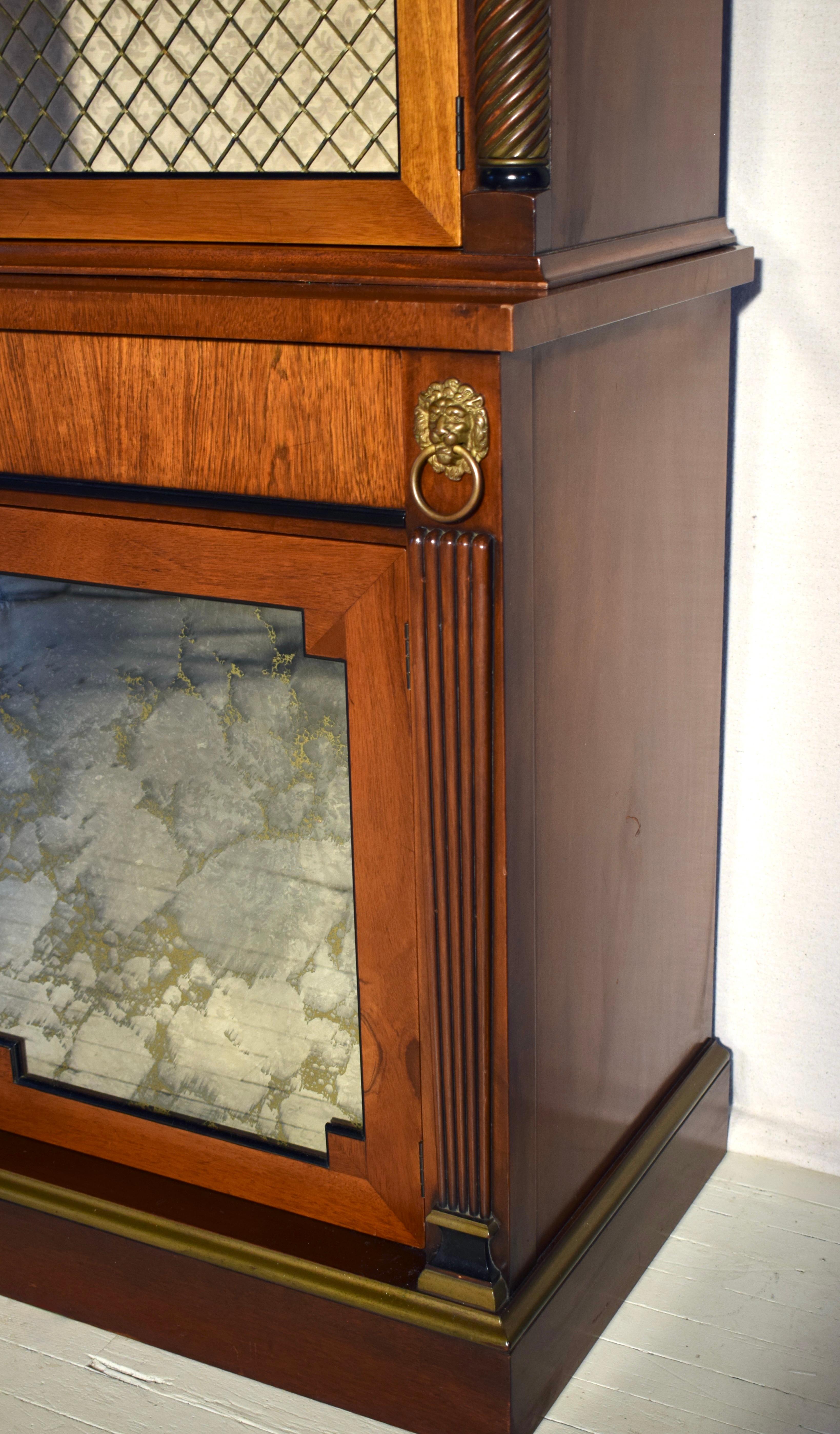 English Regency Mahogany Bookcase China Cabinet With Brass Lattice Doors For Sale 10