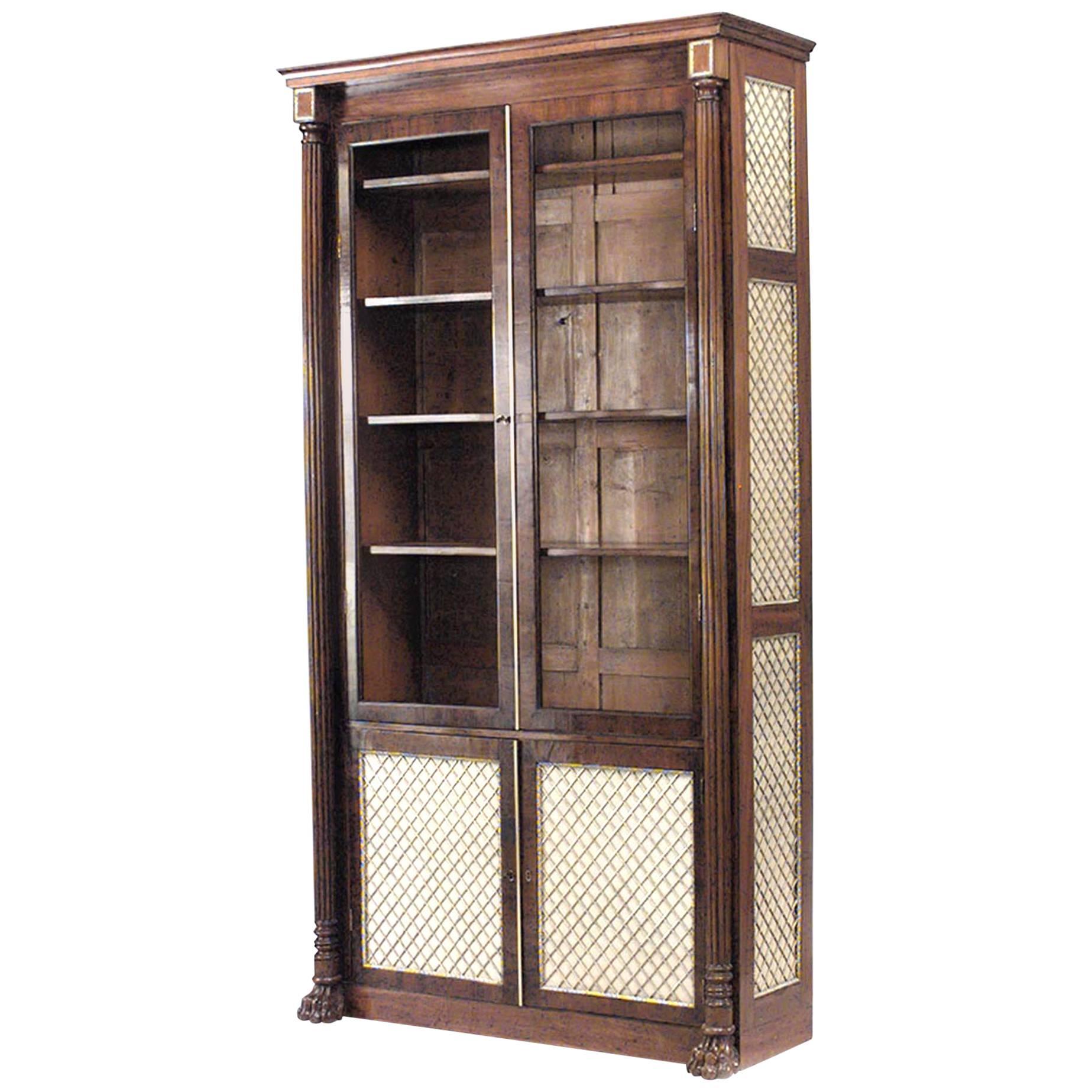 English Regency Brass and Mahogany Bookcase (Manner of Gillows) For Sale