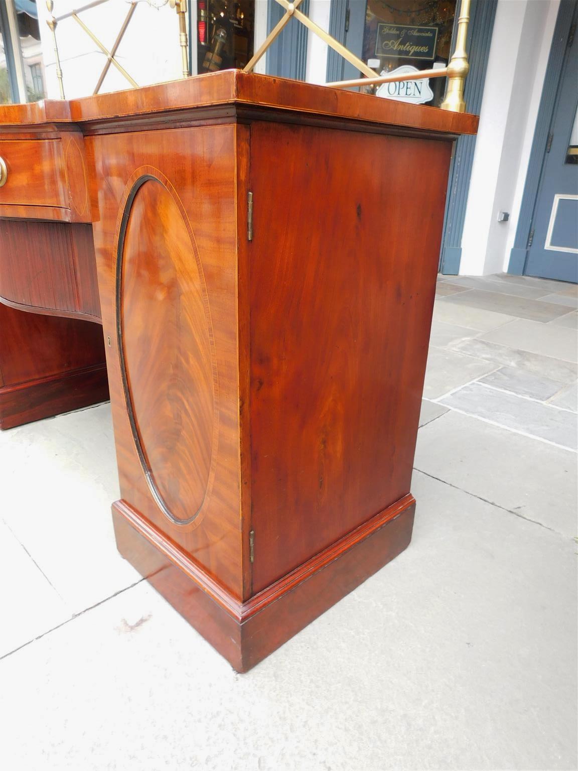 English Regency Mahogany Bow Front Brass Finial Gallery Sideboard, Circa 1780 For Sale 5