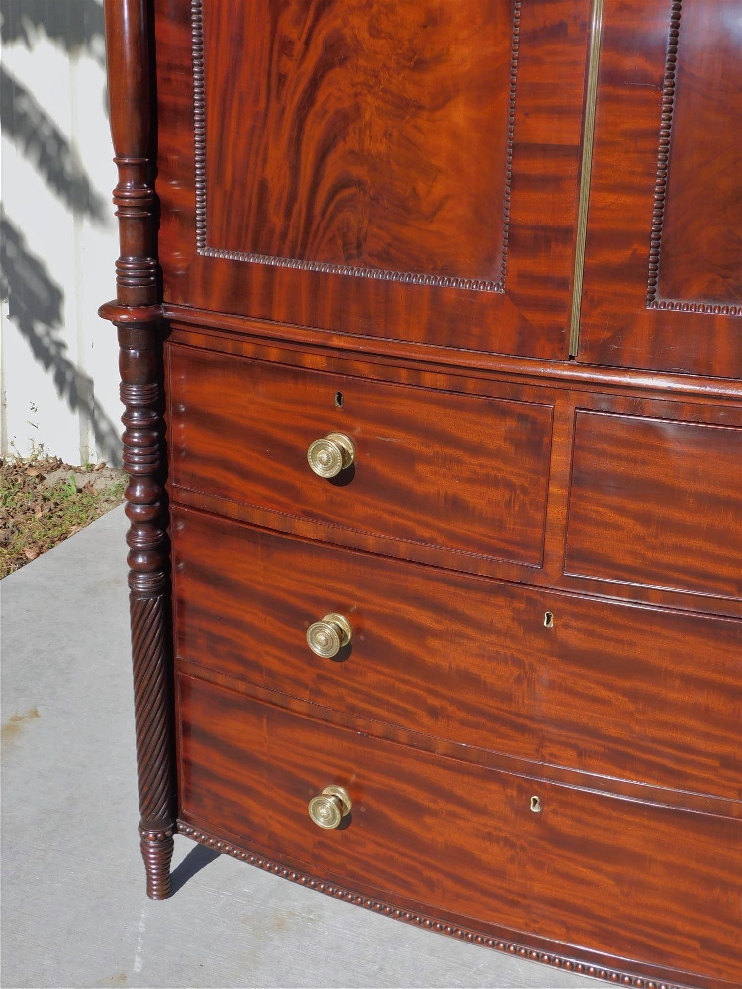 Englisch Regency Mahagoni Bow Front Gadrooned Leinen Presse w / Orig. Blechbläser, 1800 im Angebot 6