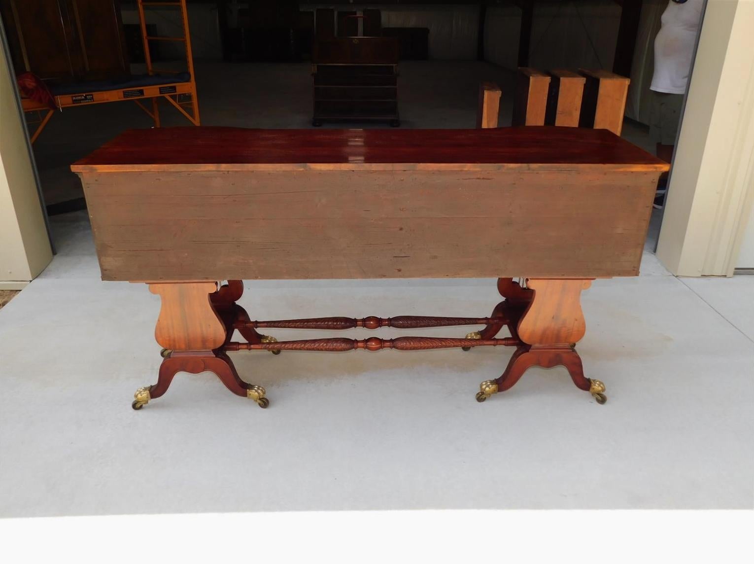 English Regency Mahogany Bow Front Lyre Sideboard on Paw Casters, T. Hope C 1800 For Sale 6