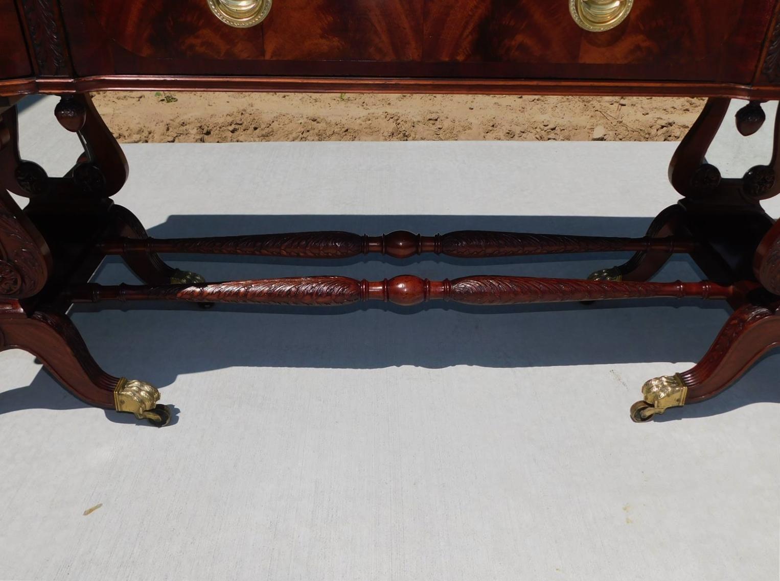 Early 19th Century English Regency Mahogany Bow Front Lyre Sideboard on Paw Casters, T. Hope C 1800 For Sale