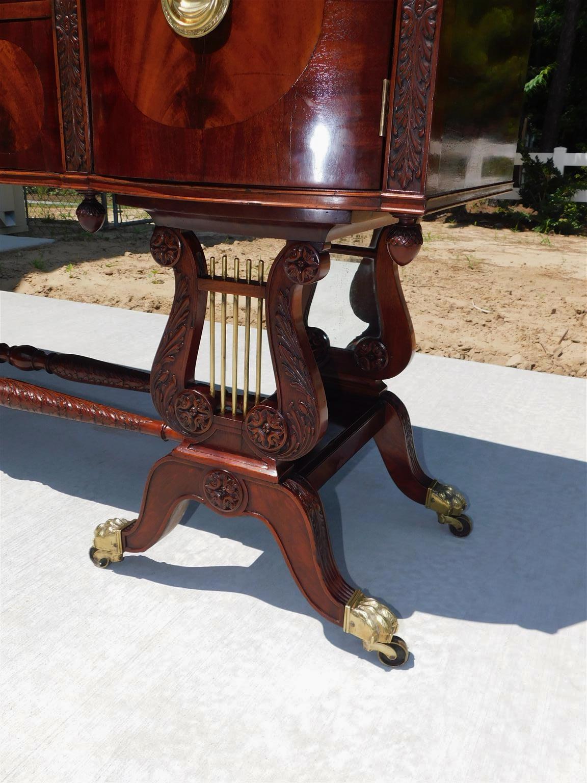 English Regency Mahogany Bow Front Lyre Sideboard on Paw Casters, T. Hope C 1800 For Sale 1