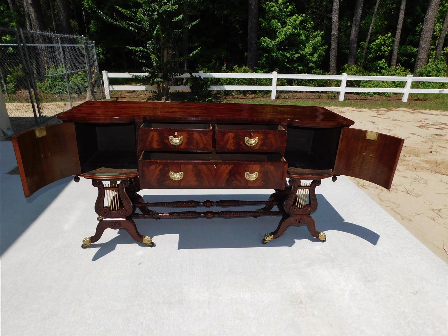 English Regency Mahogany Bow Front Lyre Sideboard on Paw Casters, T. Hope C 1800 For Sale 2