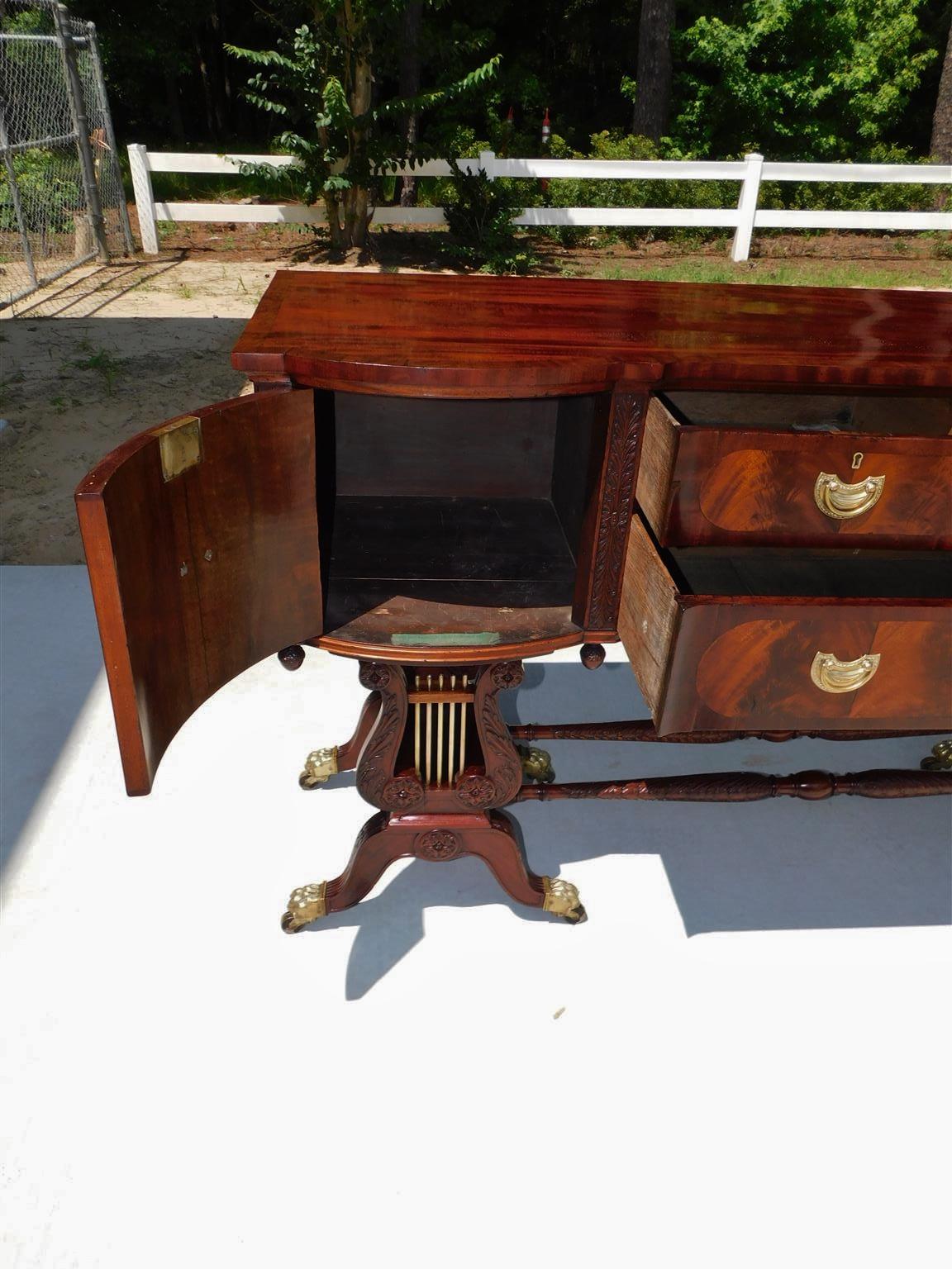 English Regency Mahogany Bow Front Lyre Sideboard on Paw Casters, T. Hope C 1800 For Sale 3