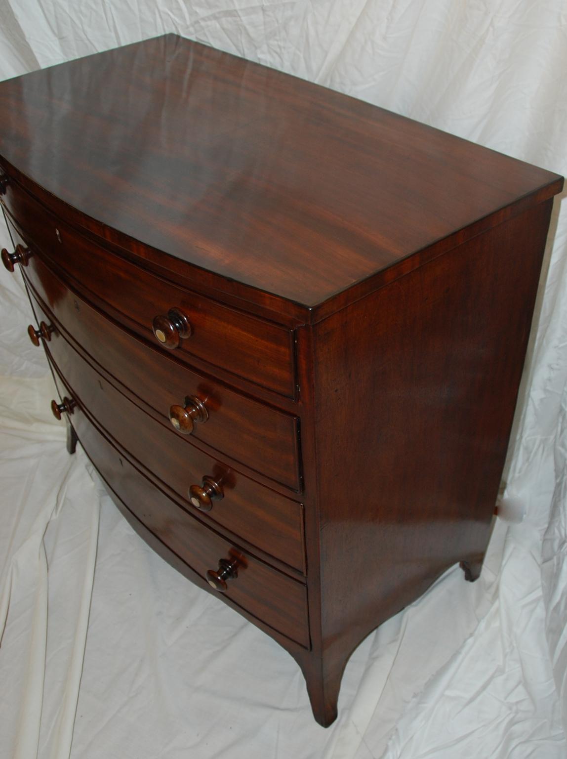 English Regency Mahogany Bowfront Chest of Four Graduated Drawers 1