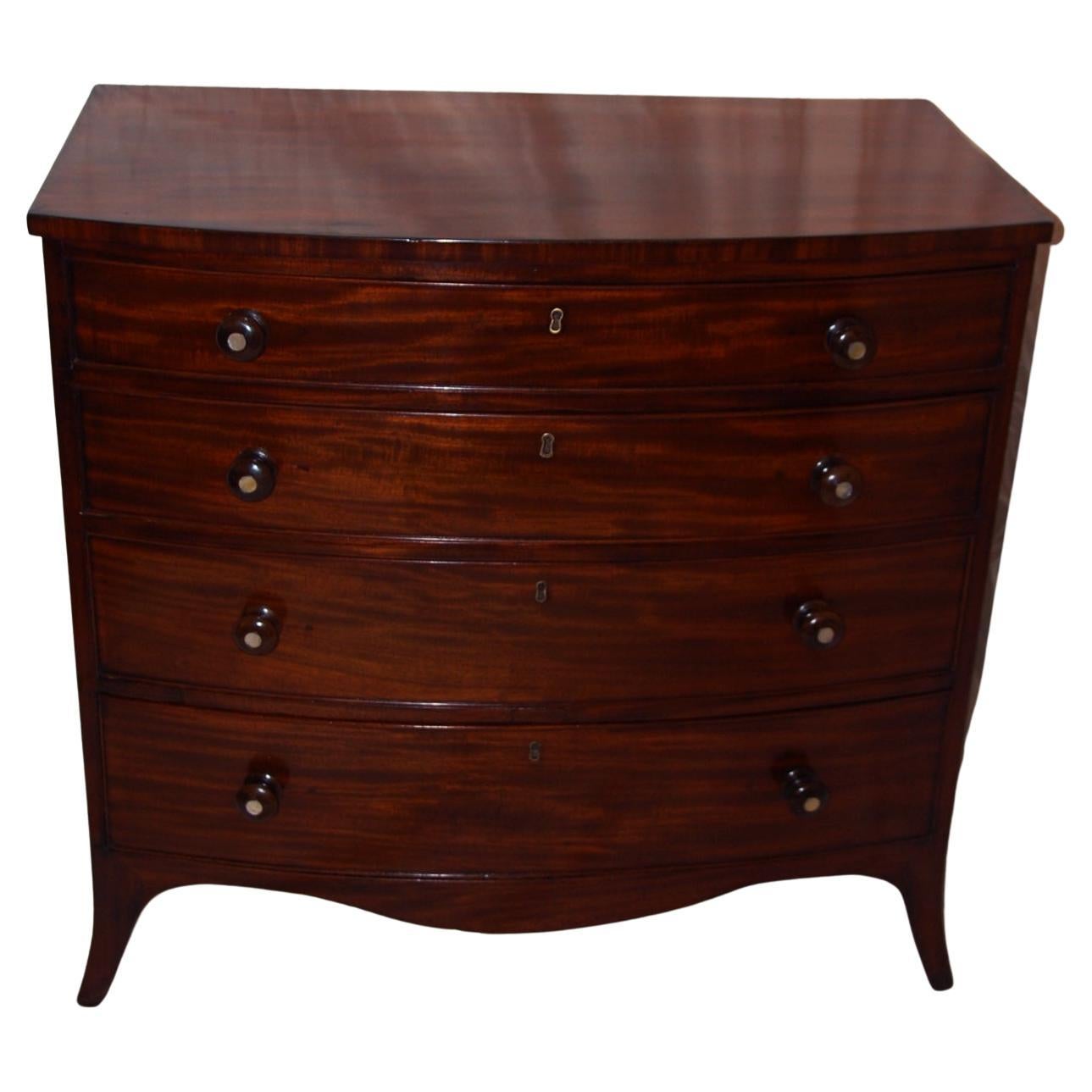 English Regency Mahogany Bowfront Chest of Four Graduated Drawers