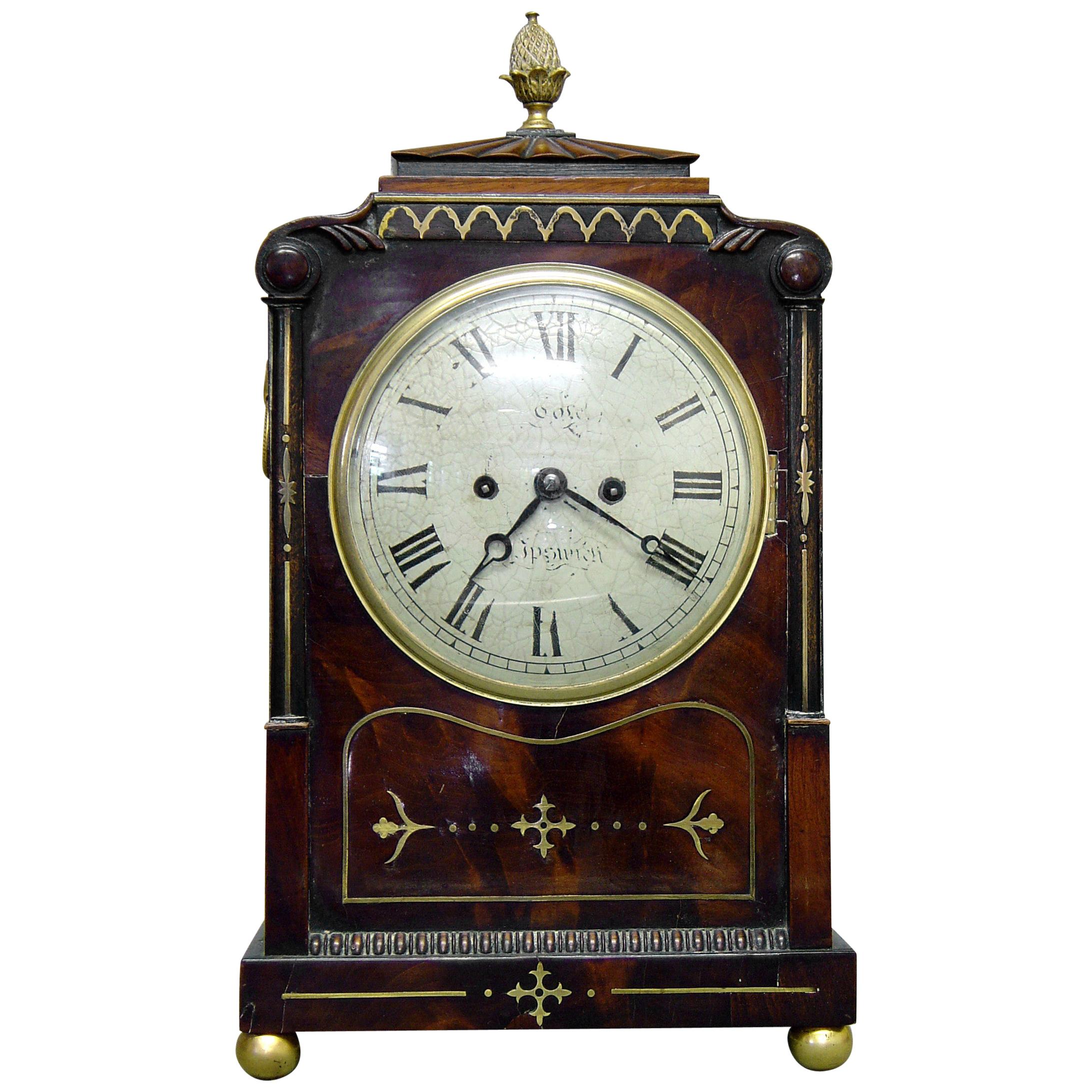 English Regency Mahogany Bracket Clock by Moore of Ipswich