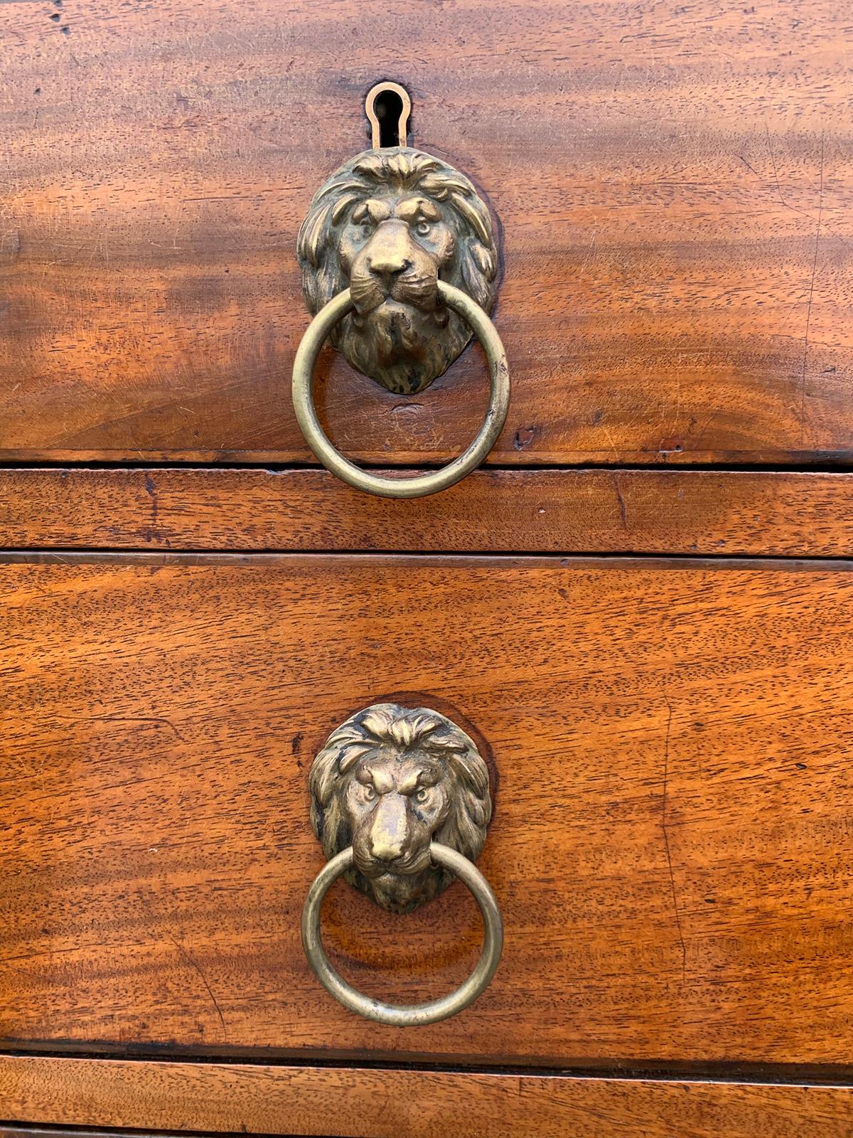 Brass English Regency Mahogany Caddy Top Chest with Lion Pulls, circa 1820s