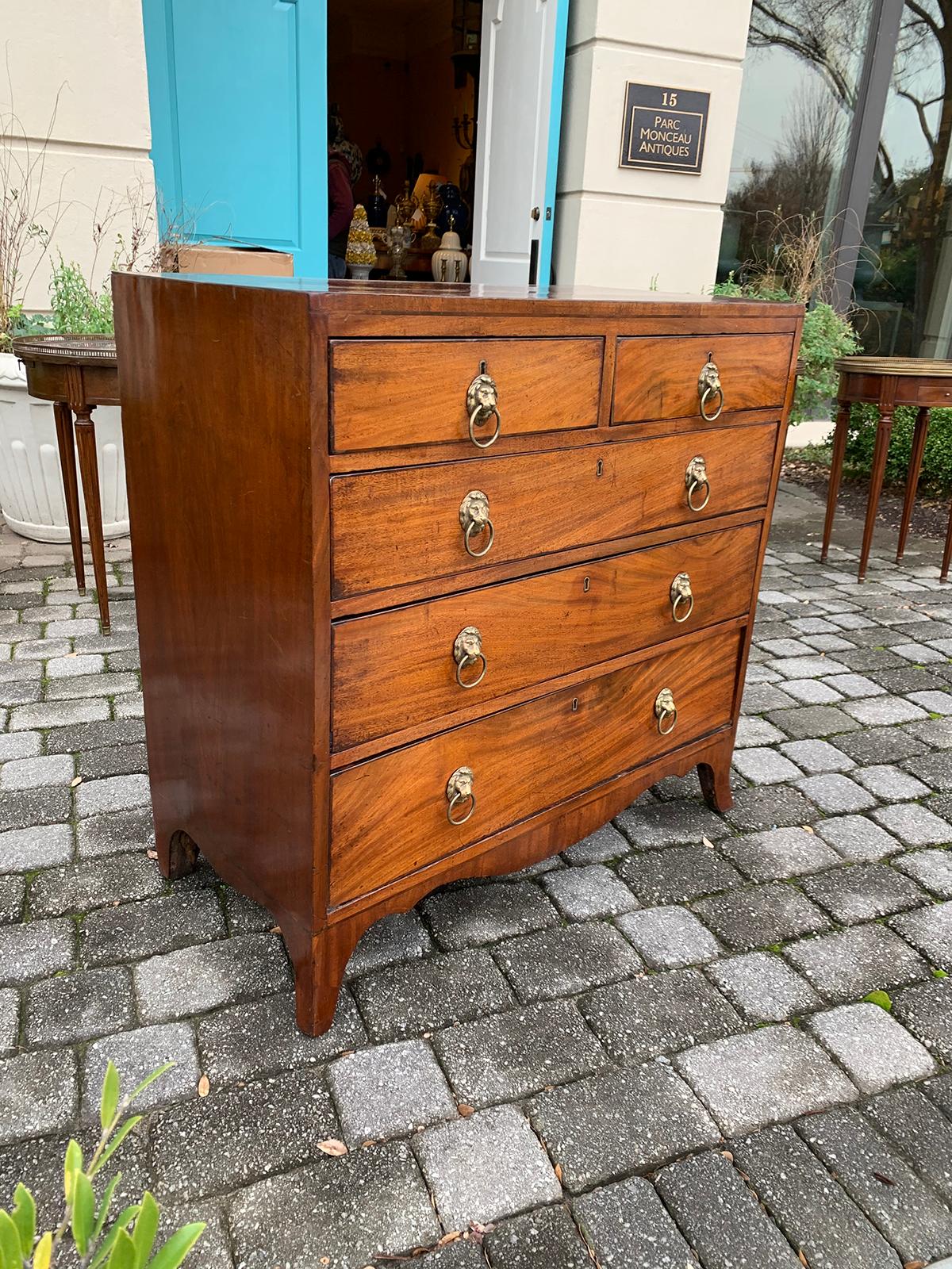 English Regency Mahogany Caddy Top Chest with Lion Pulls, circa 1820s In Good Condition In Atlanta, GA