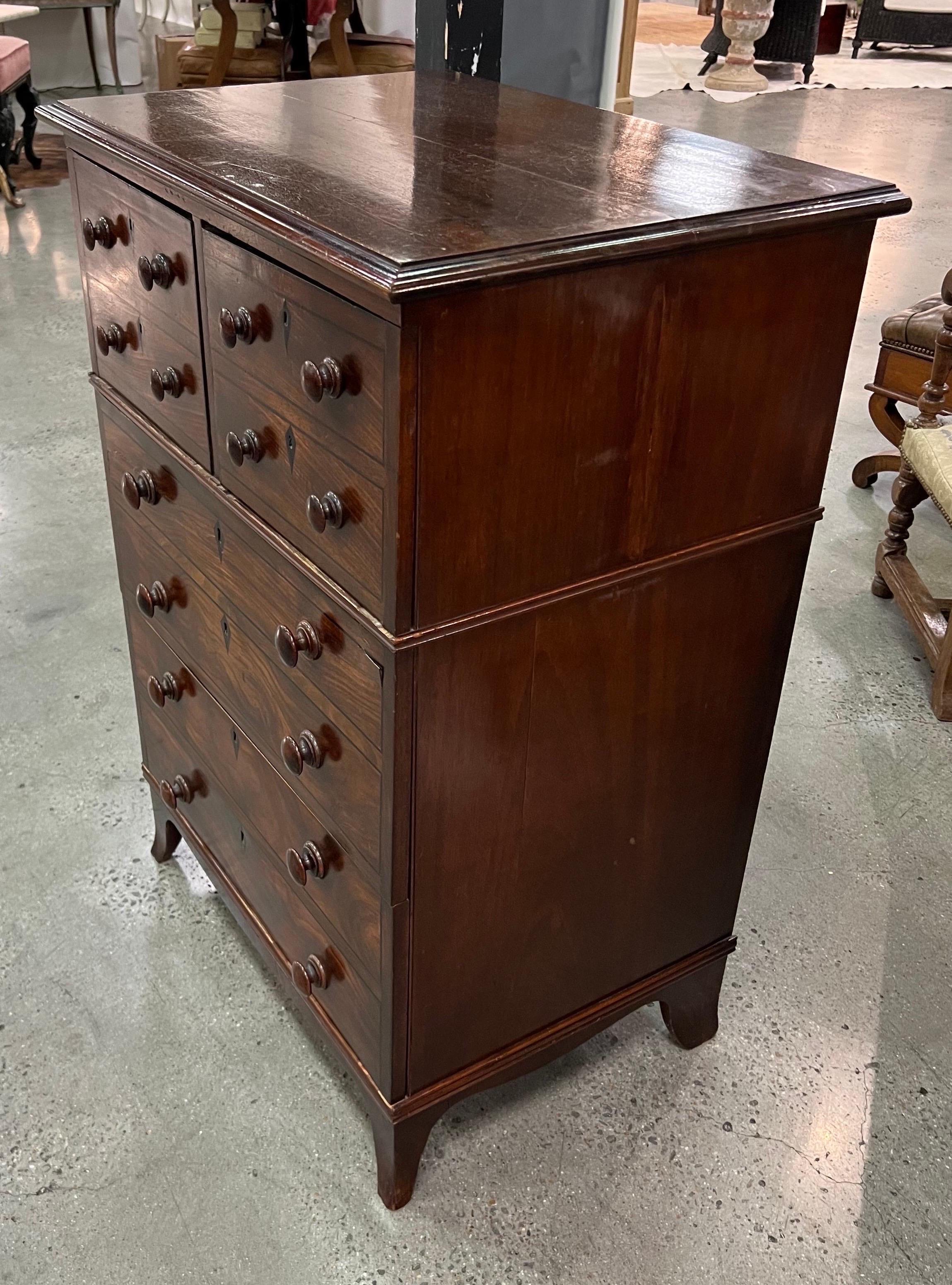 19th Century English Regency Mahogany Chest with Ebonized Details For Sale