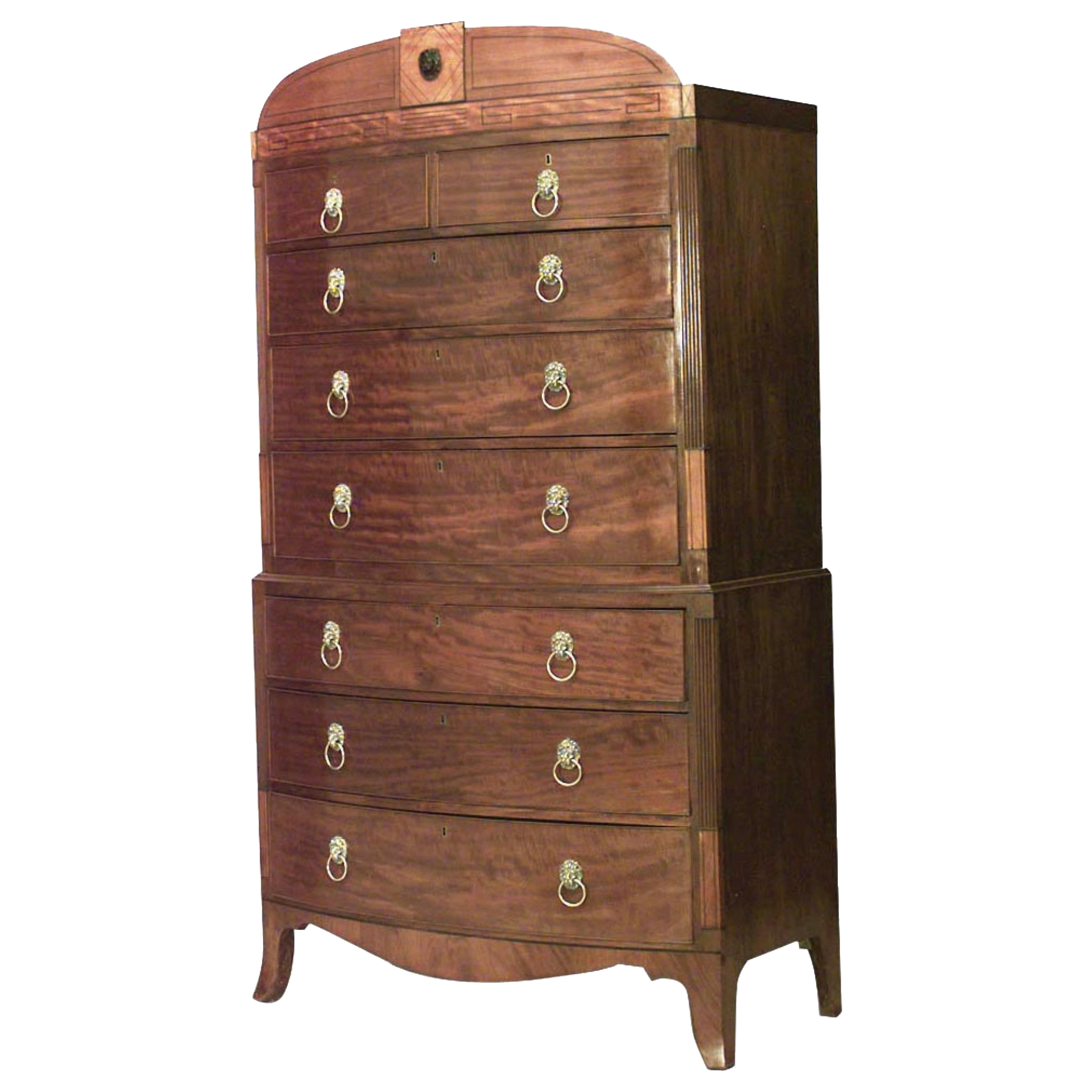 English Regency Mahogany Chest with Inlaid Pediment Top in vendita