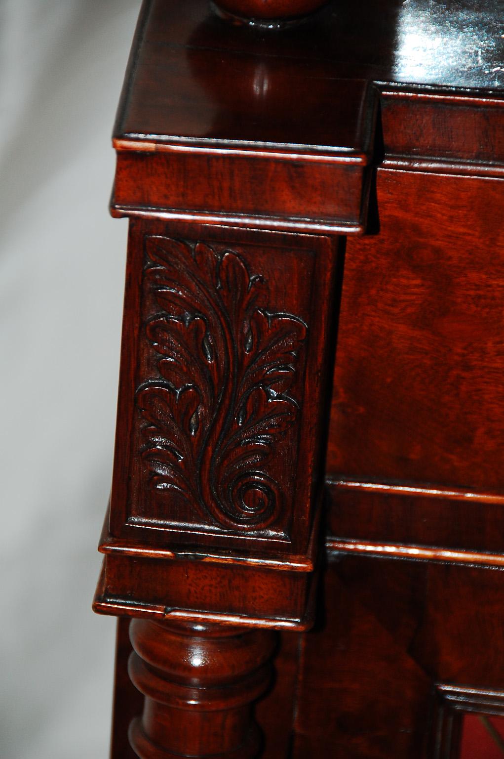 English Regency Mahogany Chiffonier Carved Columns and Scrolls, Mirrored Back For Sale 3