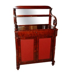 English Regency Mahogany Chiffonier Carved Columns and Scrolls, Mirrored Back
