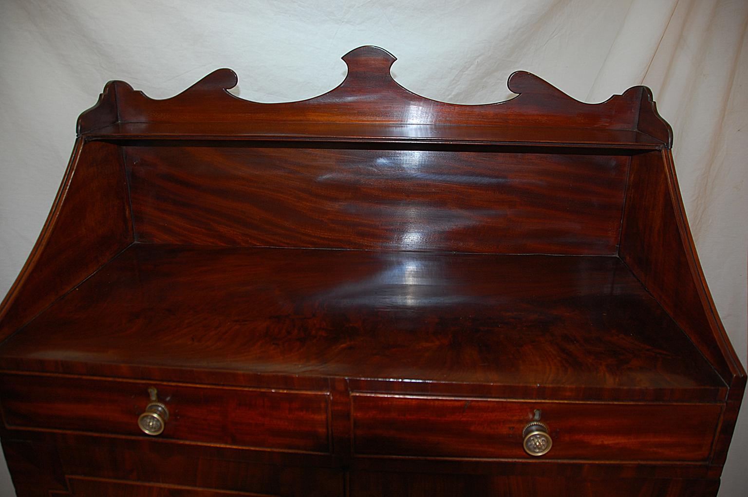18th Century English Regency Mahogany Chiffonier with Four Drawers, Cupboards and Shelves