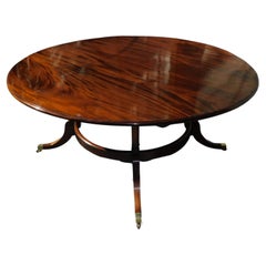 Antique English Regency Mahogany Circular Dining Table with Splayed Legs on Casters 1850