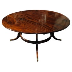 English Regency Mahogany Circular Dining Table with Splayed Legs on Casters 1850