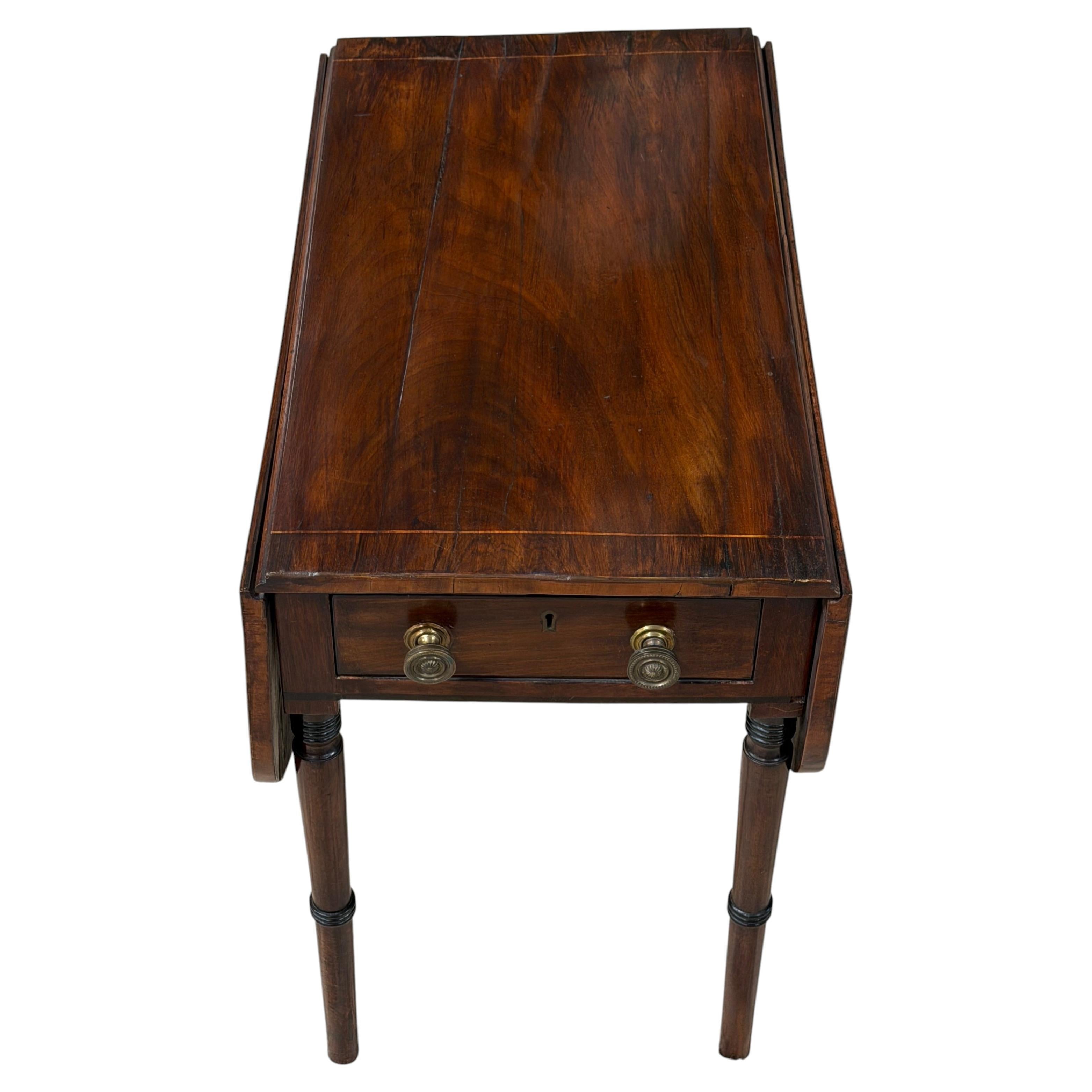 English Regency Mahogany Diminutive Drop-Leaf Side Table with Drawer, Circa 1830